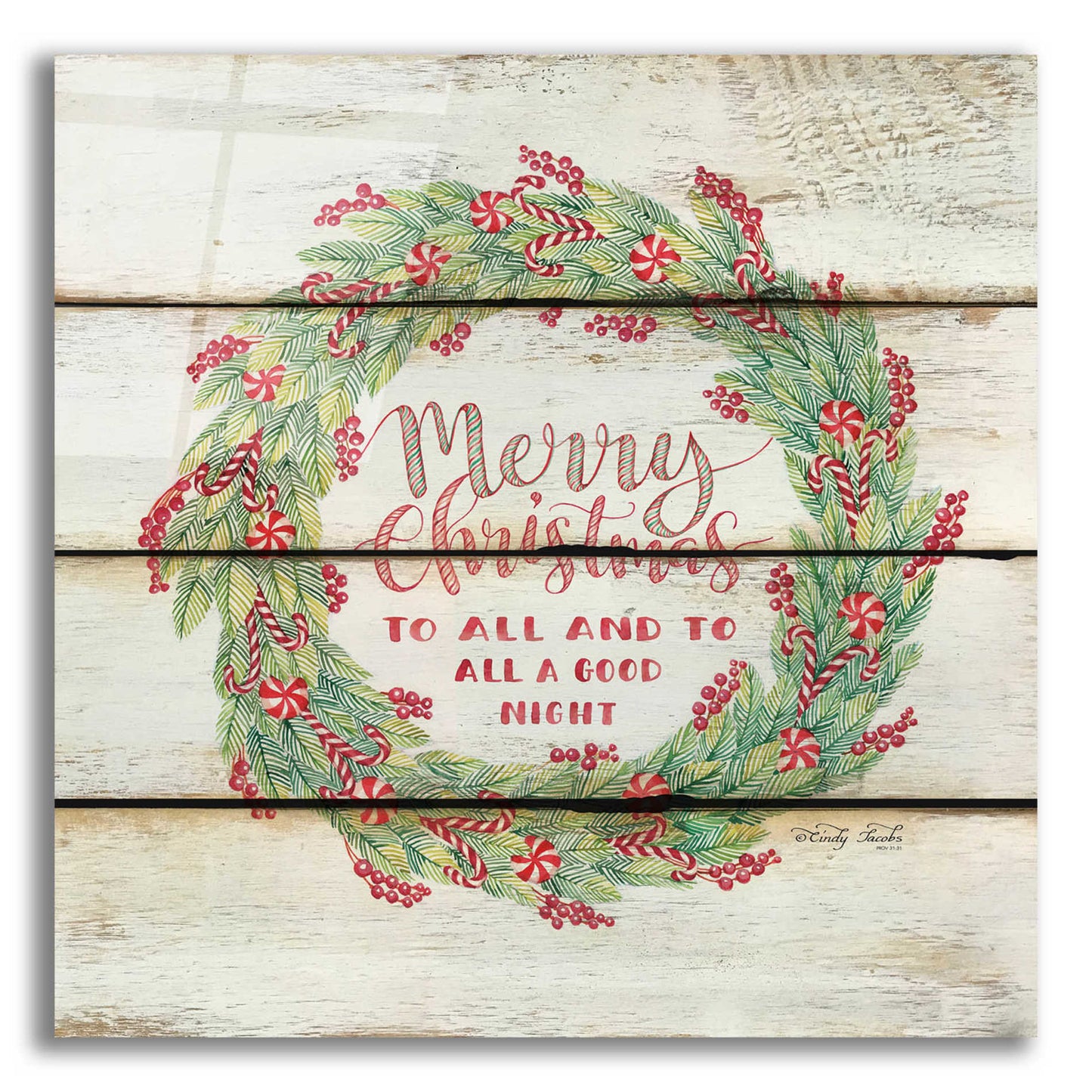 Epic Art 'Merry Christmas Candy Cane Wreath' by Cindy Jacobs, Acrylic Glass Wall Art