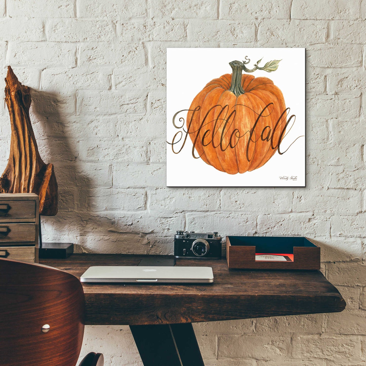 Epic Art 'Hello Fall Pumpkin' by Cindy Jacobs, Acrylic Glass Wall Art,12x12