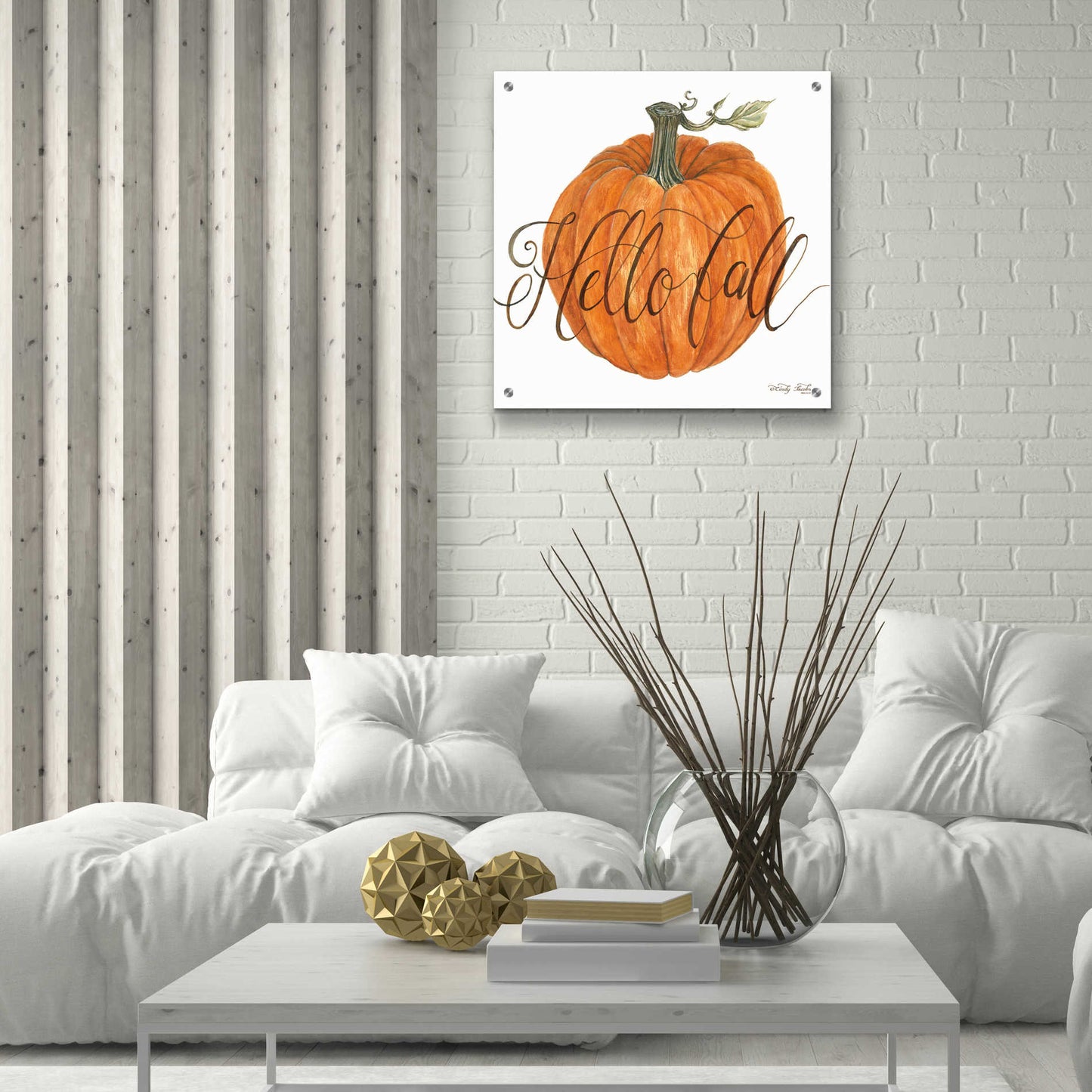 Epic Art 'Hello Fall Pumpkin' by Cindy Jacobs, Acrylic Glass Wall Art,24x24