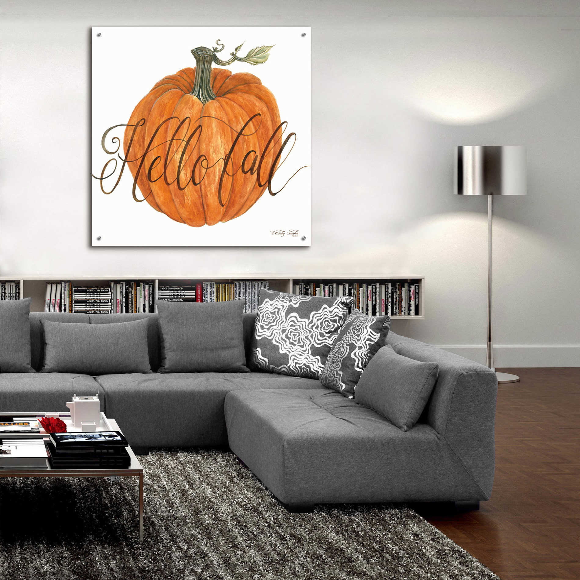 Epic Art 'Hello Fall Pumpkin' by Cindy Jacobs, Acrylic Glass Wall Art,36x36