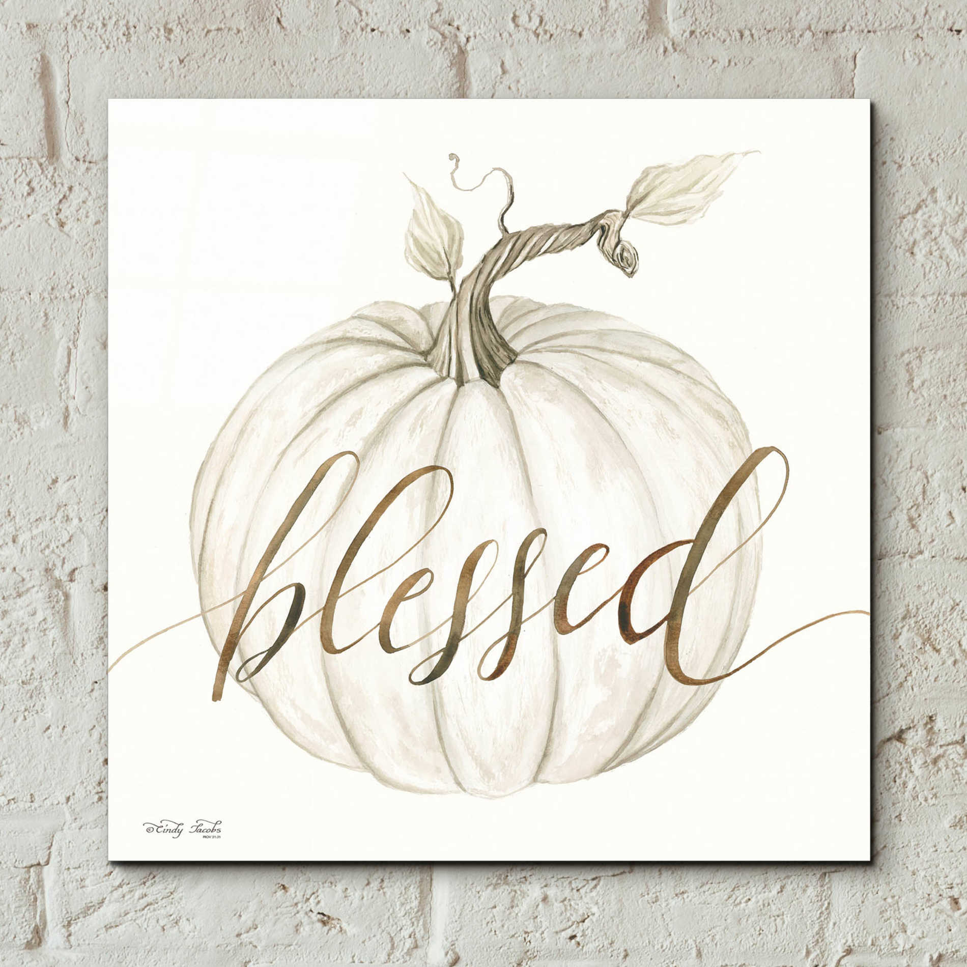 Epic Art 'Blessed Pumpkin' by Cindy Jacobs, Acrylic Glass Wall Art,12x12