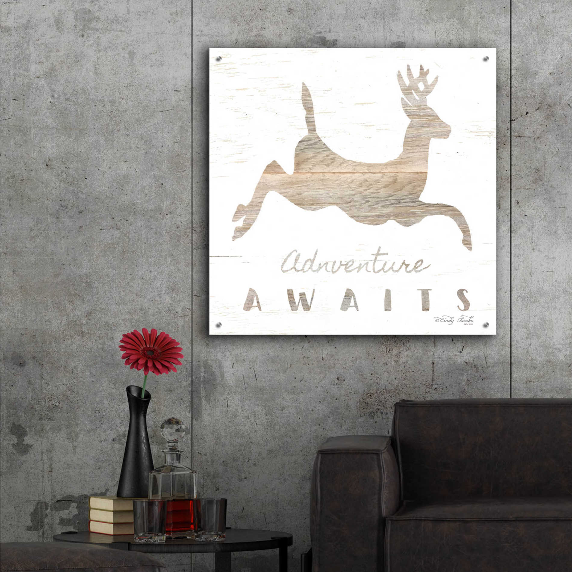 Epic Art 'Adventure Awaits Deer' by Cindy Jacobs, Acrylic Glass Wall Art,36x36