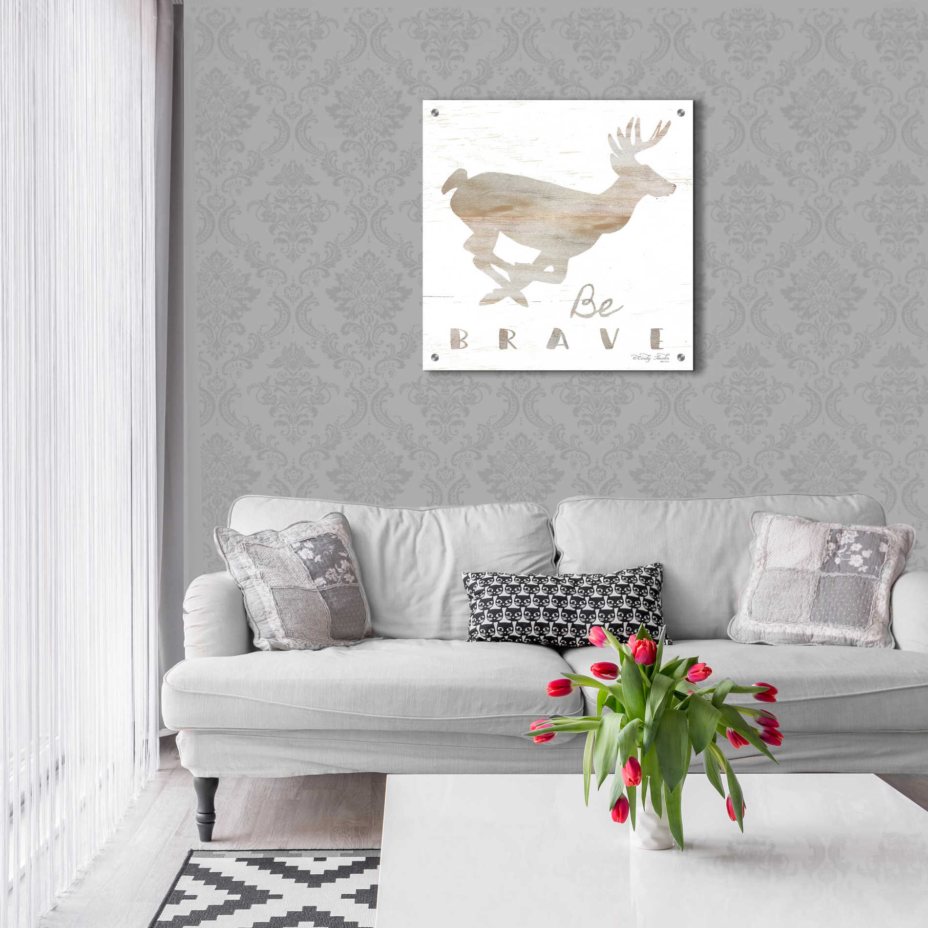 Epic Art 'Be Brave Deer' by Cindy Jacobs, Acrylic Glass Wall Art,24x24