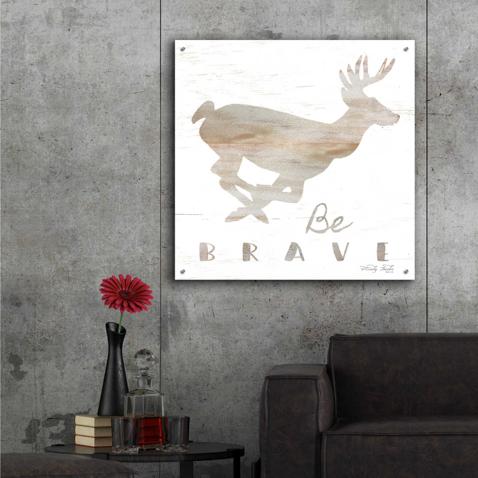 Epic Art 'Be Brave Deer' by Cindy Jacobs, Acrylic Glass Wall Art,36x36