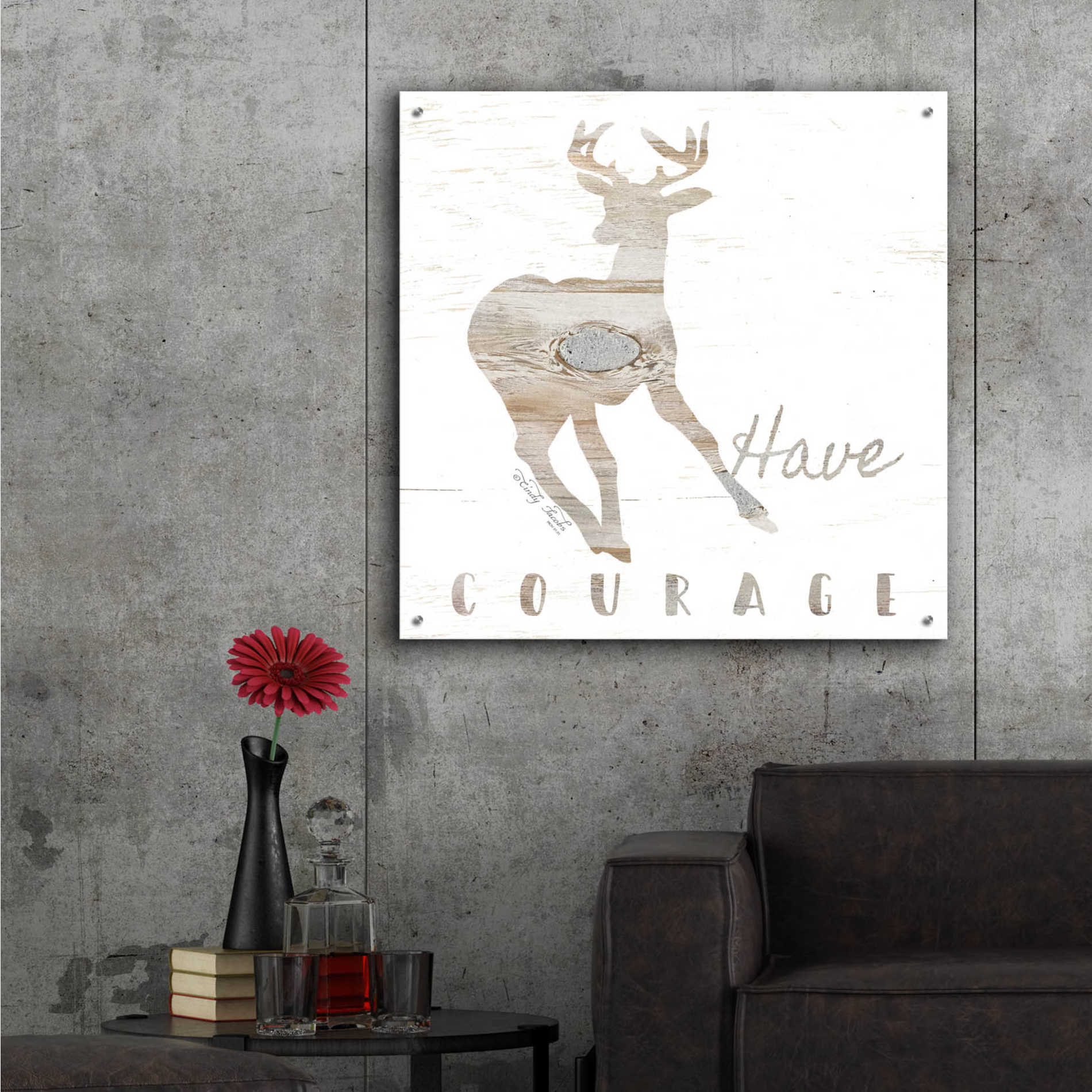 Epic Art 'Have Courage Deer' by Cindy Jacobs, Acrylic Glass Wall Art,36x36