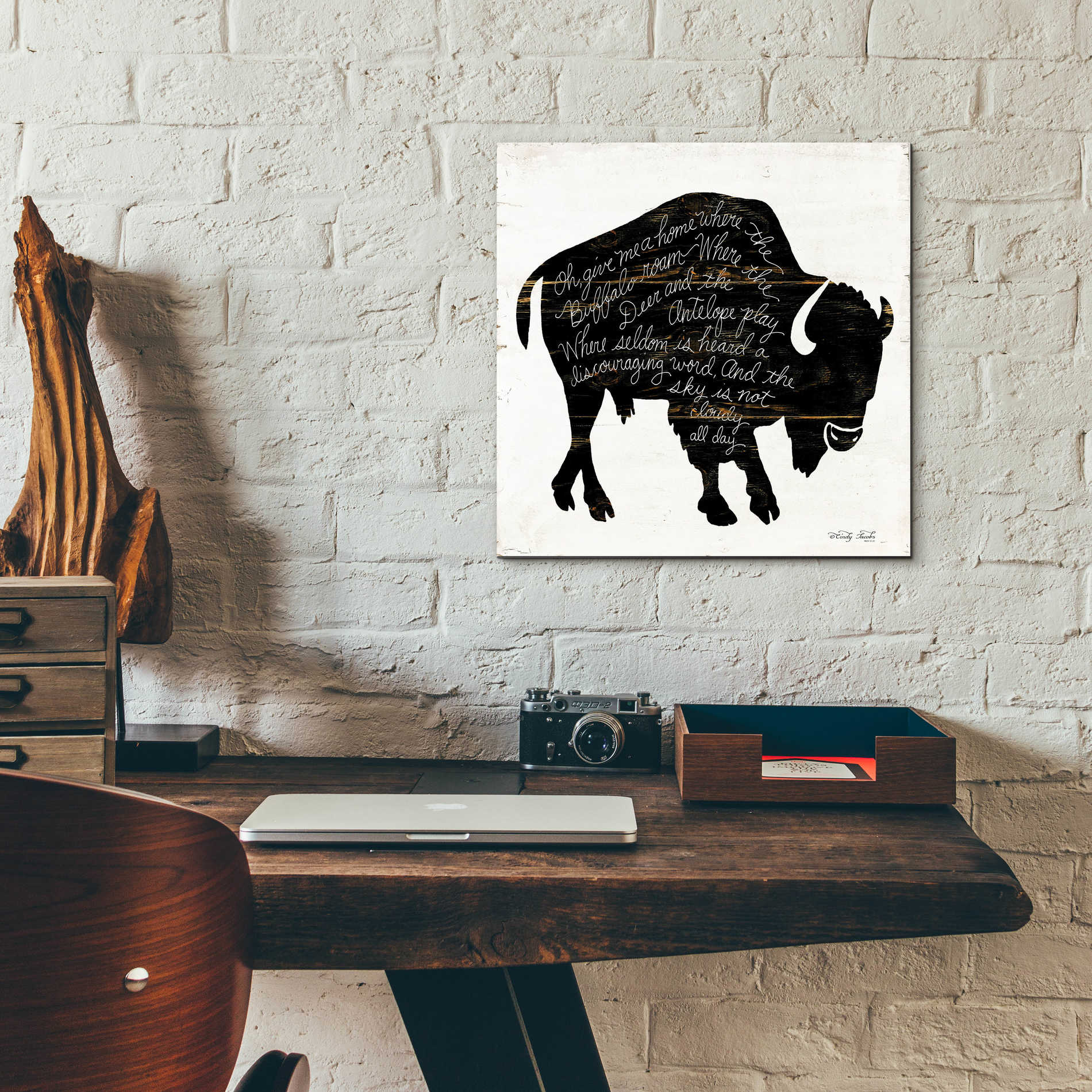 Epic Art 'Buffalo in Black' by Cindy Jacobs, Acrylic Glass Wall Art,12x12