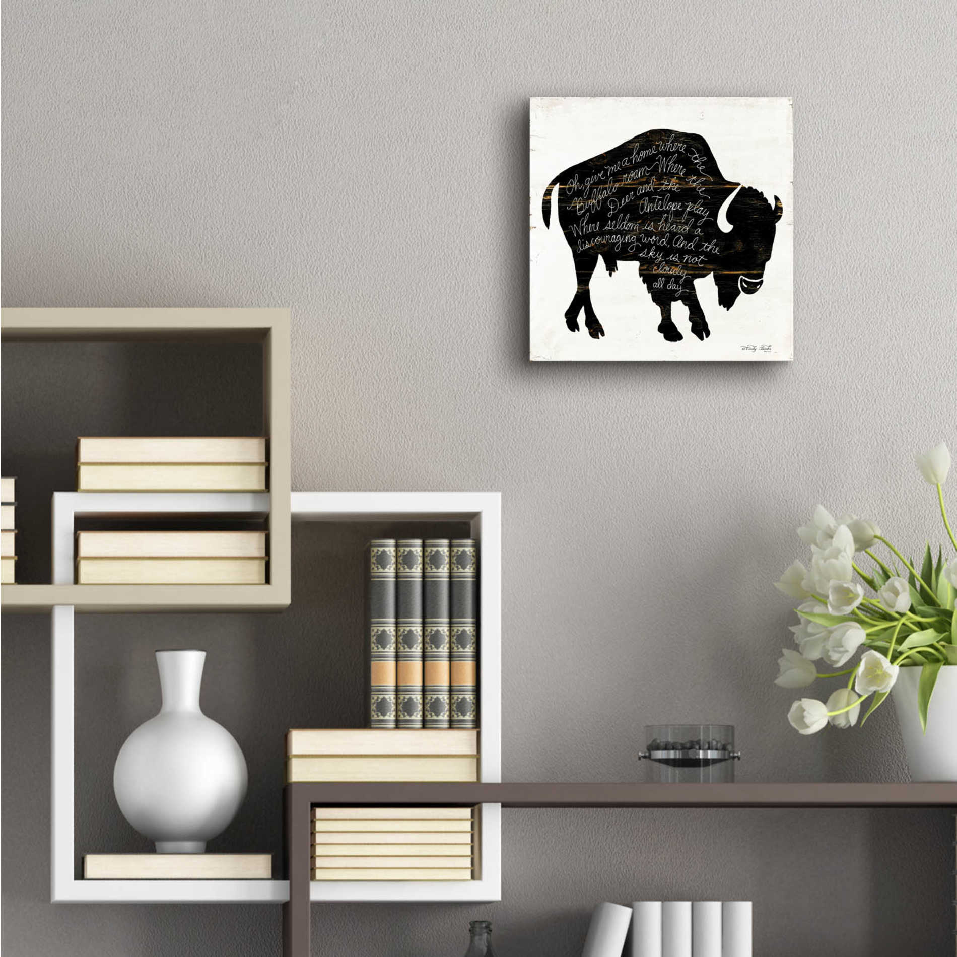 Epic Art 'Buffalo in Black' by Cindy Jacobs, Acrylic Glass Wall Art,12x12