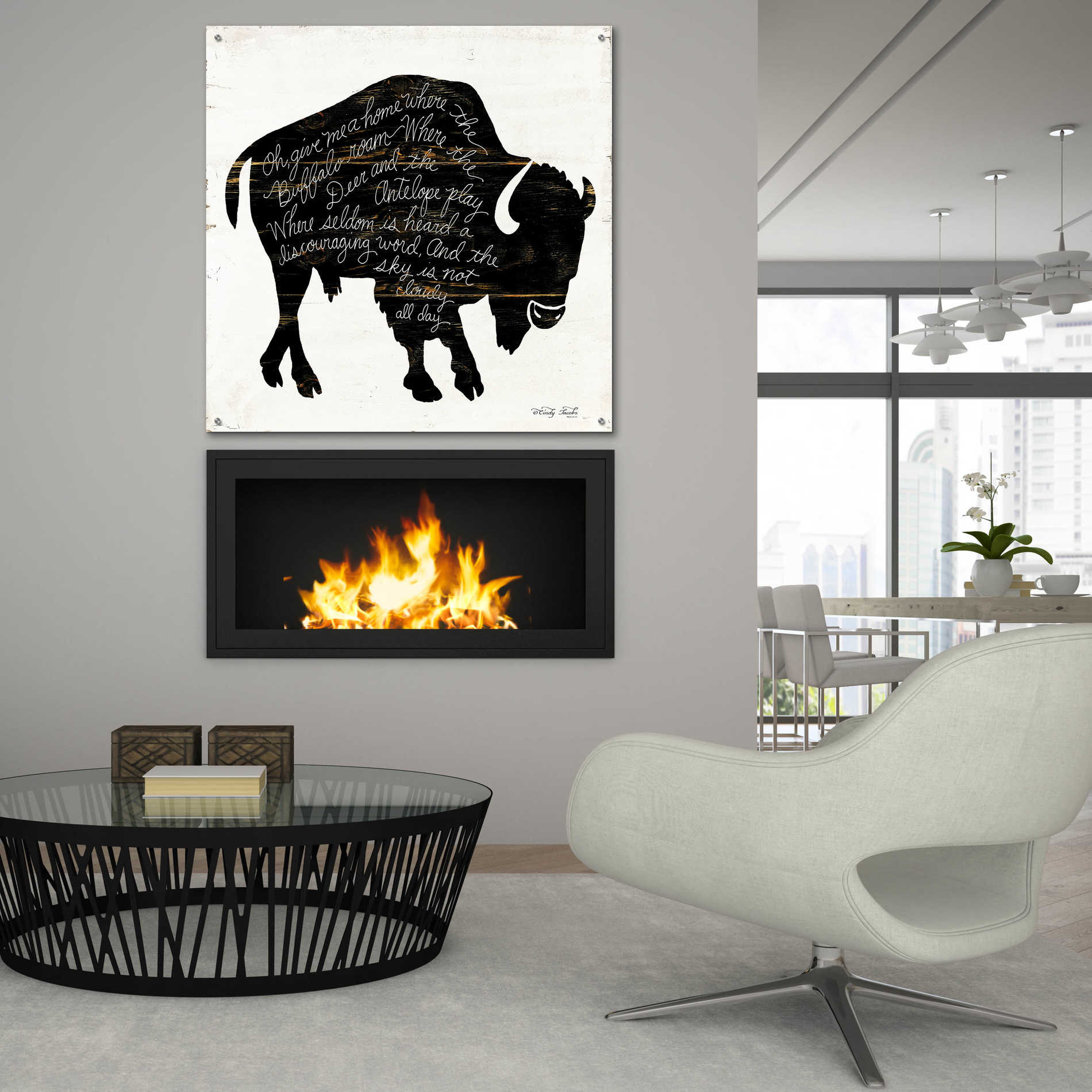 Epic Art 'Buffalo in Black' by Cindy Jacobs, Acrylic Glass Wall Art,36x36