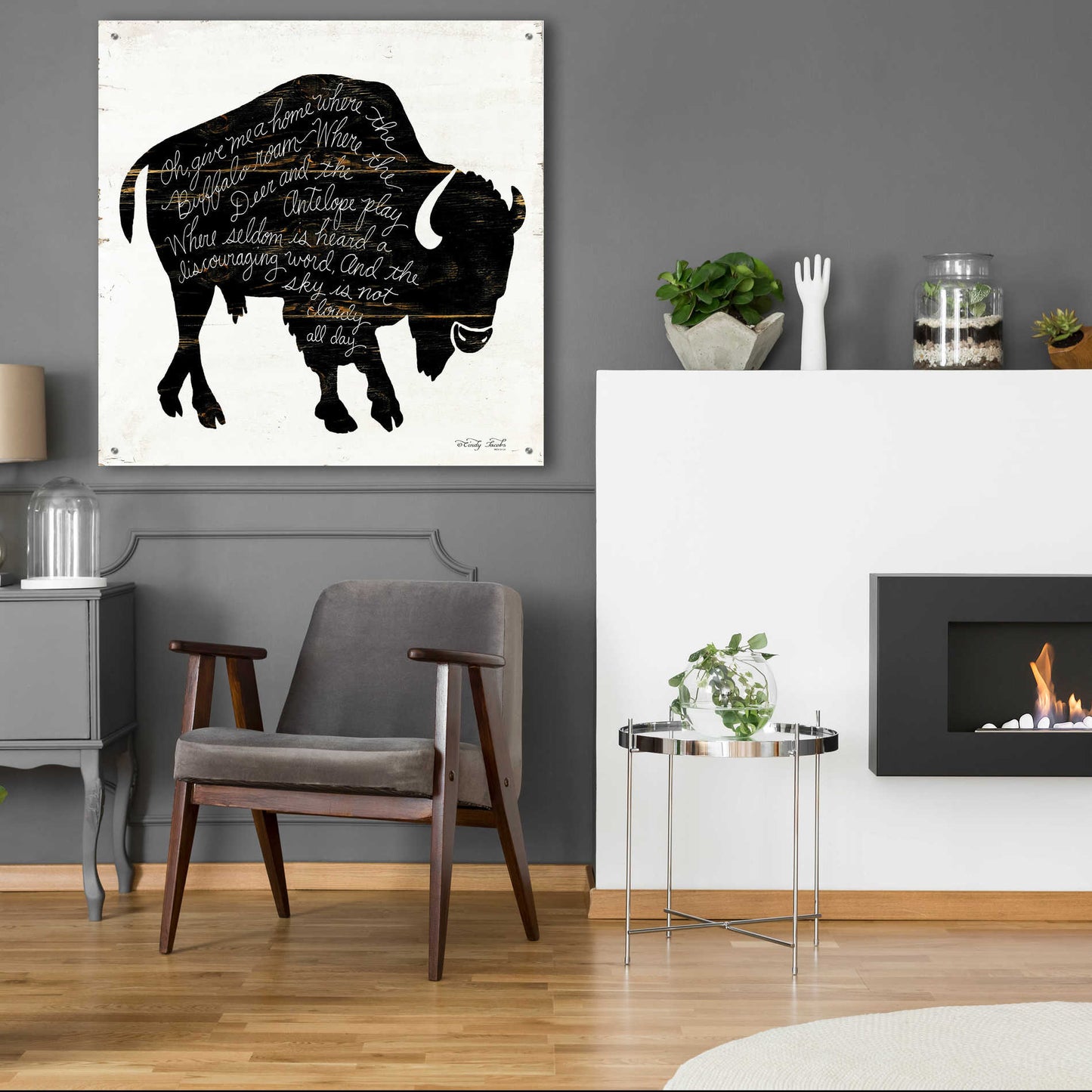 Epic Art 'Buffalo in Black' by Cindy Jacobs, Acrylic Glass Wall Art,36x36