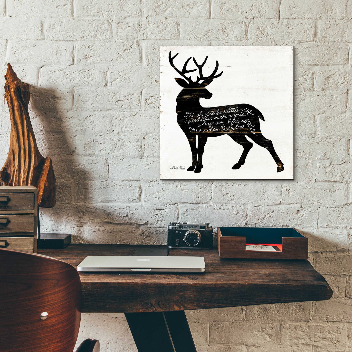 Epic Art 'Deer in Black' by Cindy Jacobs, Acrylic Glass Wall Art,12x12