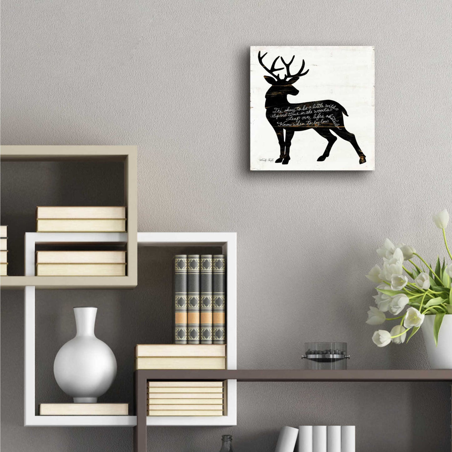 Epic Art 'Deer in Black' by Cindy Jacobs, Acrylic Glass Wall Art,12x12