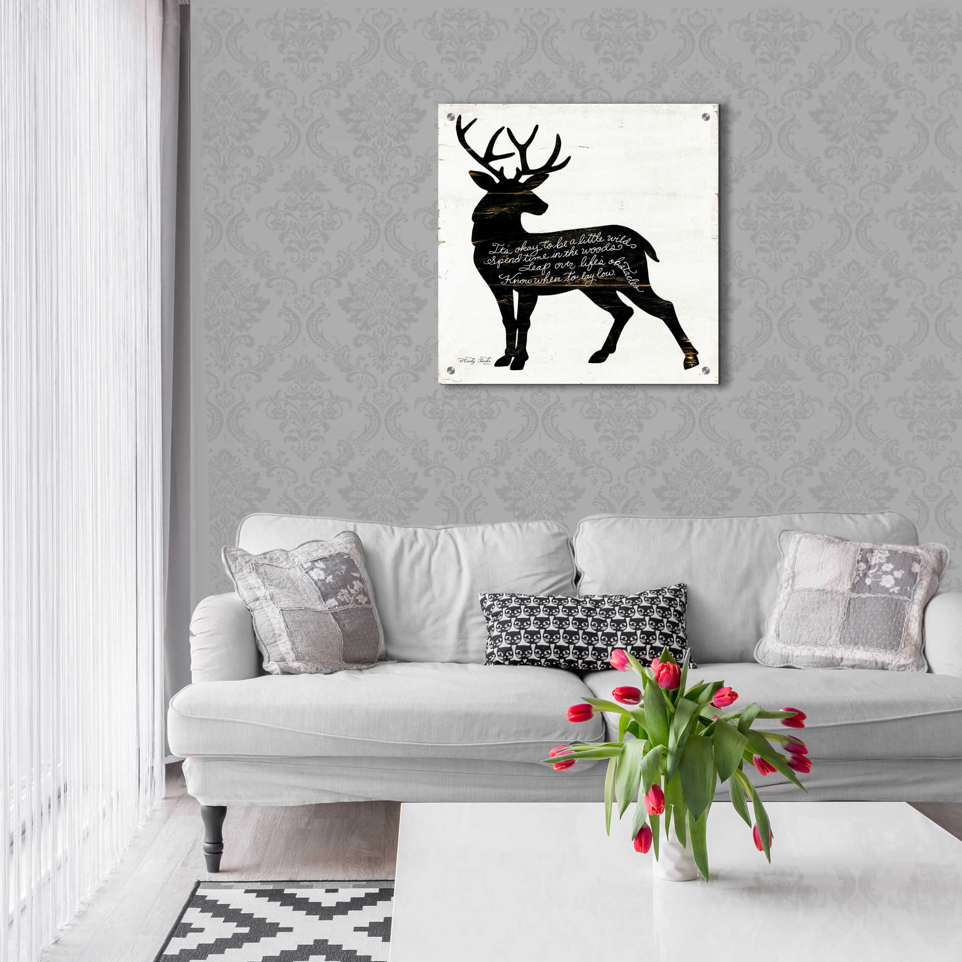 Epic Art 'Deer in Black' by Cindy Jacobs, Acrylic Glass Wall Art,24x24