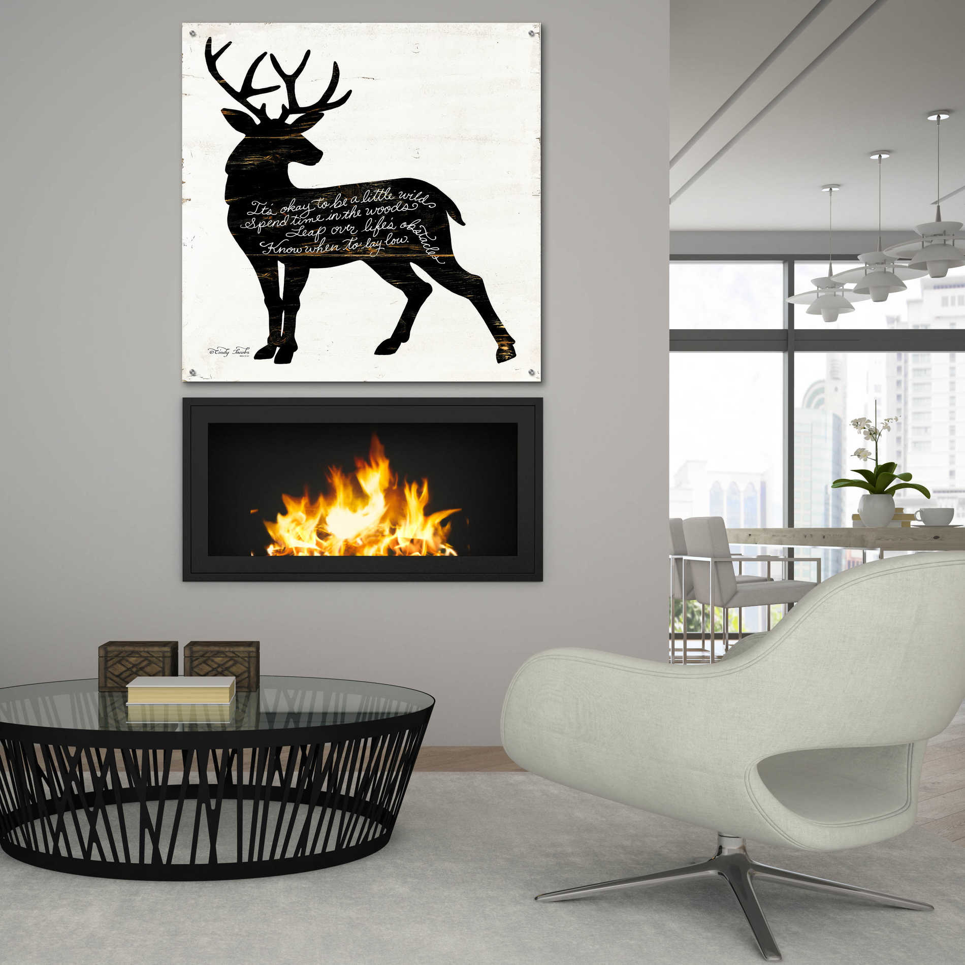 Epic Art 'Deer in Black' by Cindy Jacobs, Acrylic Glass Wall Art,36x36