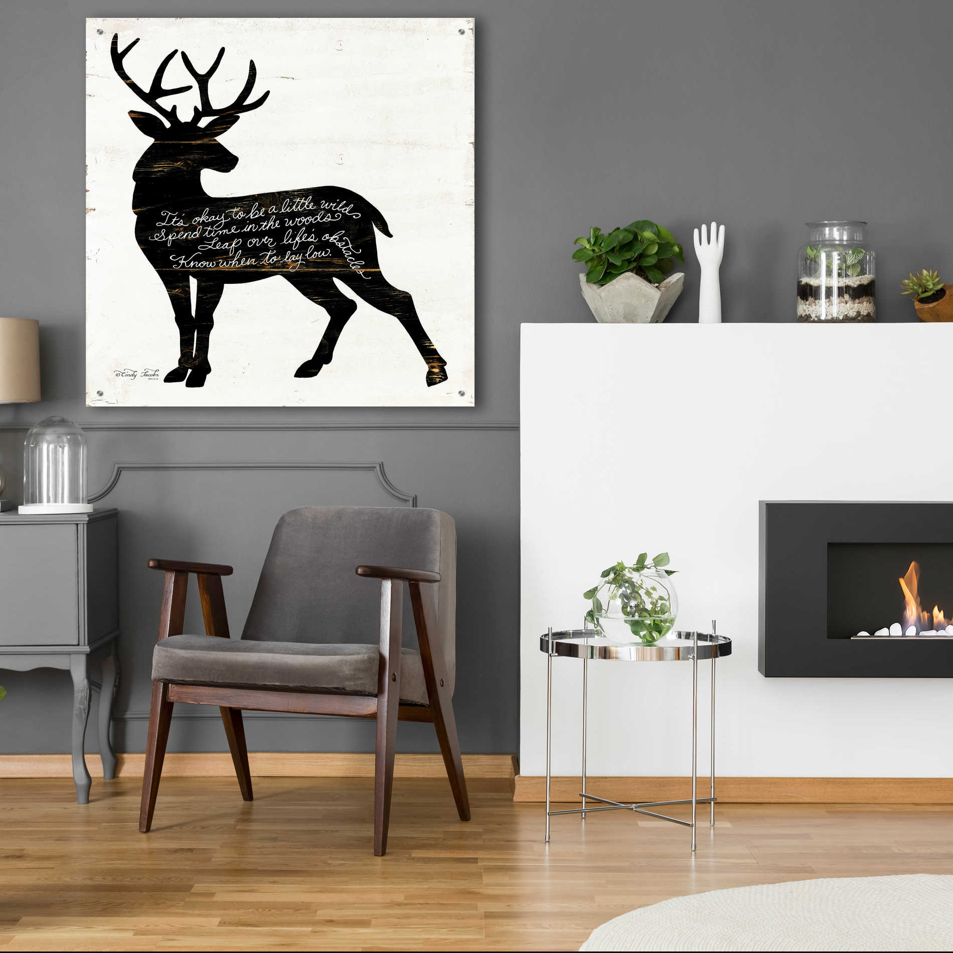 Epic Art 'Deer in Black' by Cindy Jacobs, Acrylic Glass Wall Art,36x36