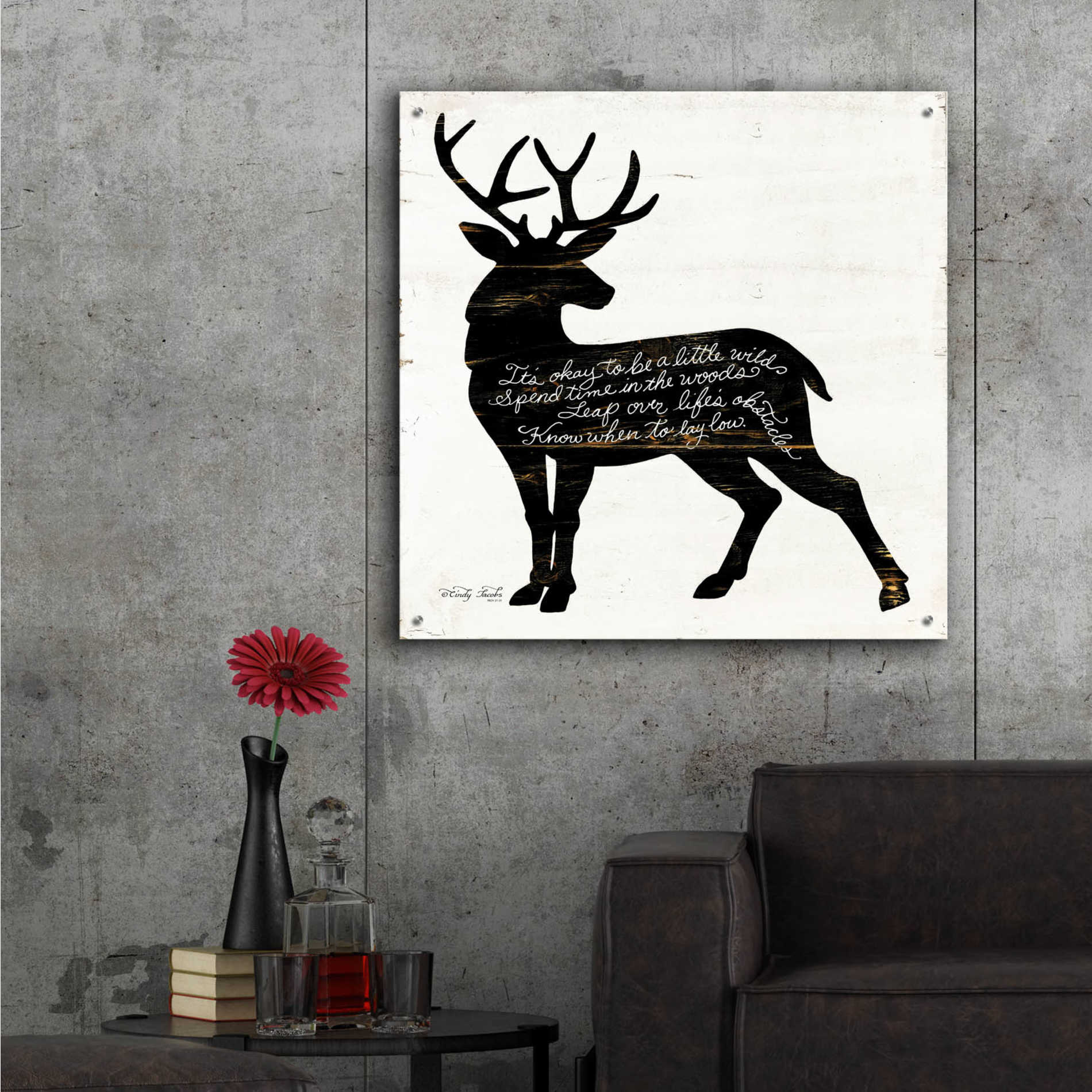 Epic Art 'Deer in Black' by Cindy Jacobs, Acrylic Glass Wall Art,36x36