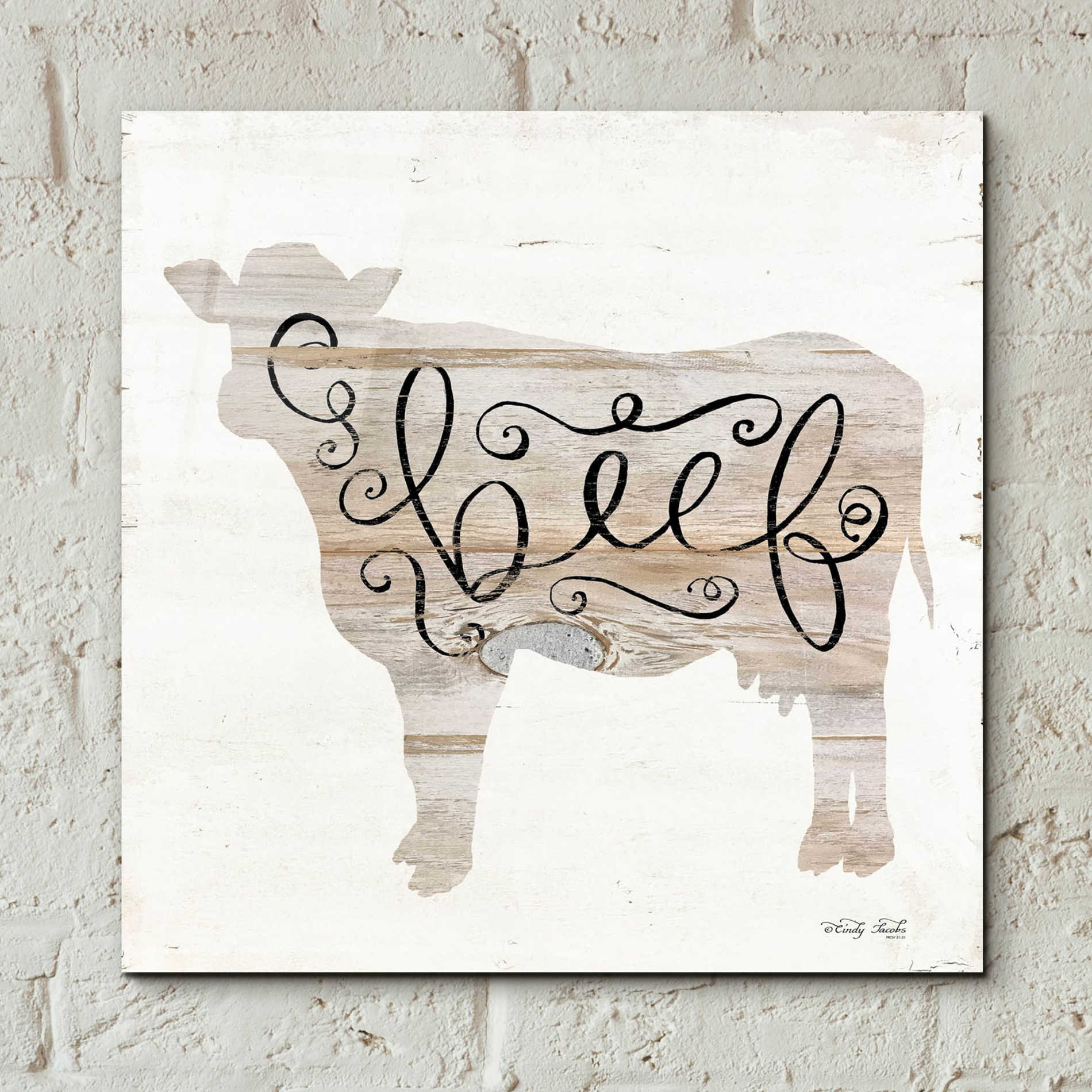 Epic Art 'Beef in Beige' by Cindy Jacobs, Acrylic Glass Wall Art,12x12