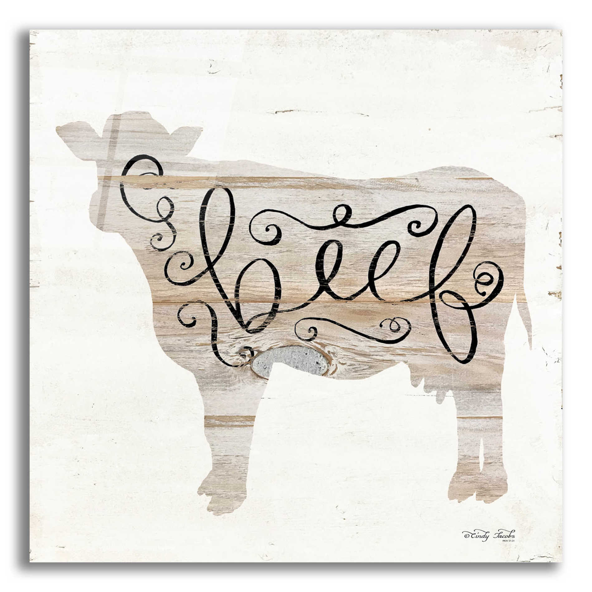 Epic Art 'Beef in Beige' by Cindy Jacobs, Acrylic Glass Wall Art,12x12