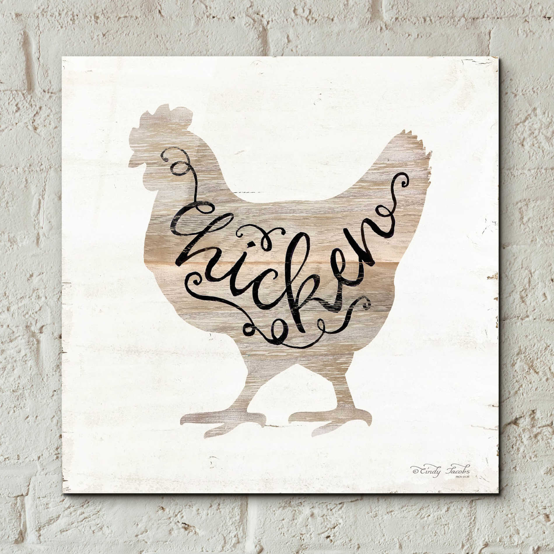 Epic Art 'Chicken in Beige' by Cindy Jacobs, Acrylic Glass Wall Art,12x12