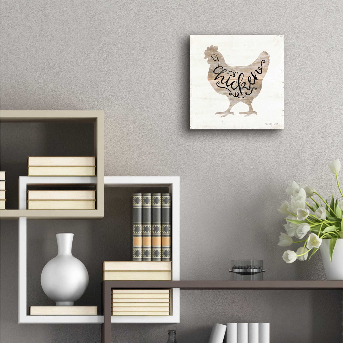 Epic Art 'Chicken in Beige' by Cindy Jacobs, Acrylic Glass Wall Art,12x12