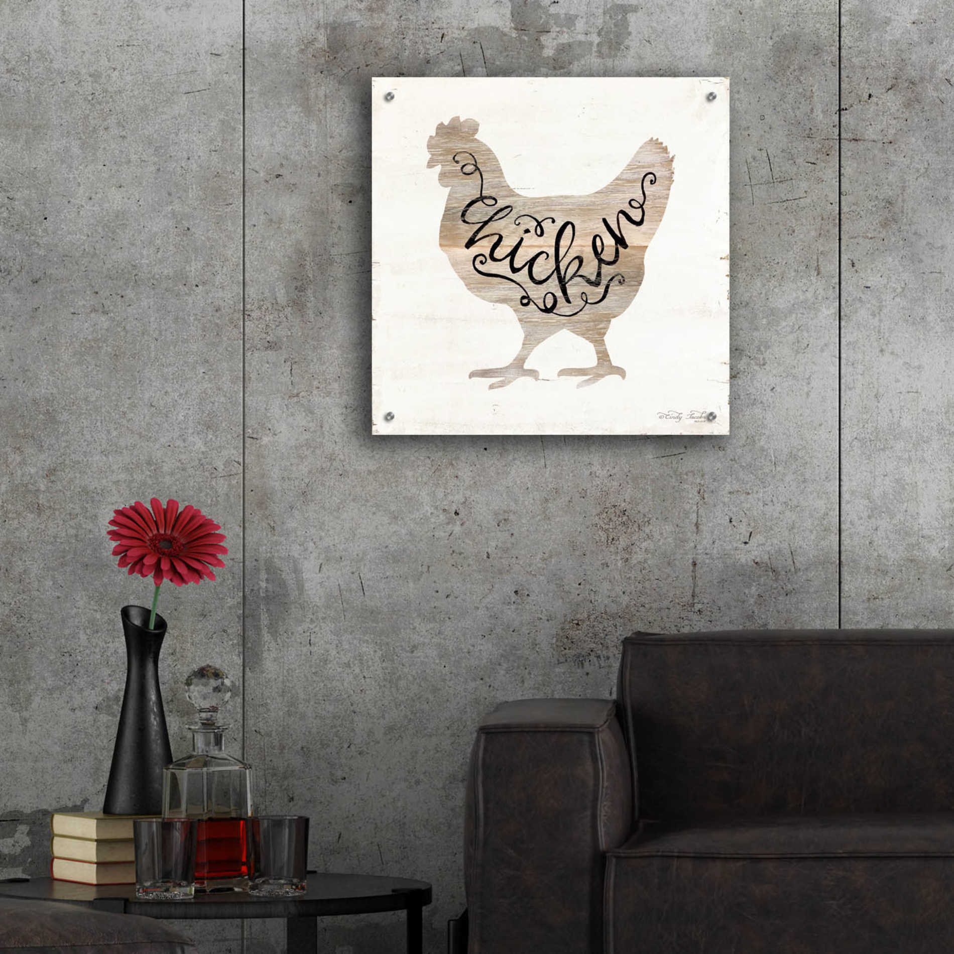 Epic Art 'Chicken in Beige' by Cindy Jacobs, Acrylic Glass Wall Art,24x24