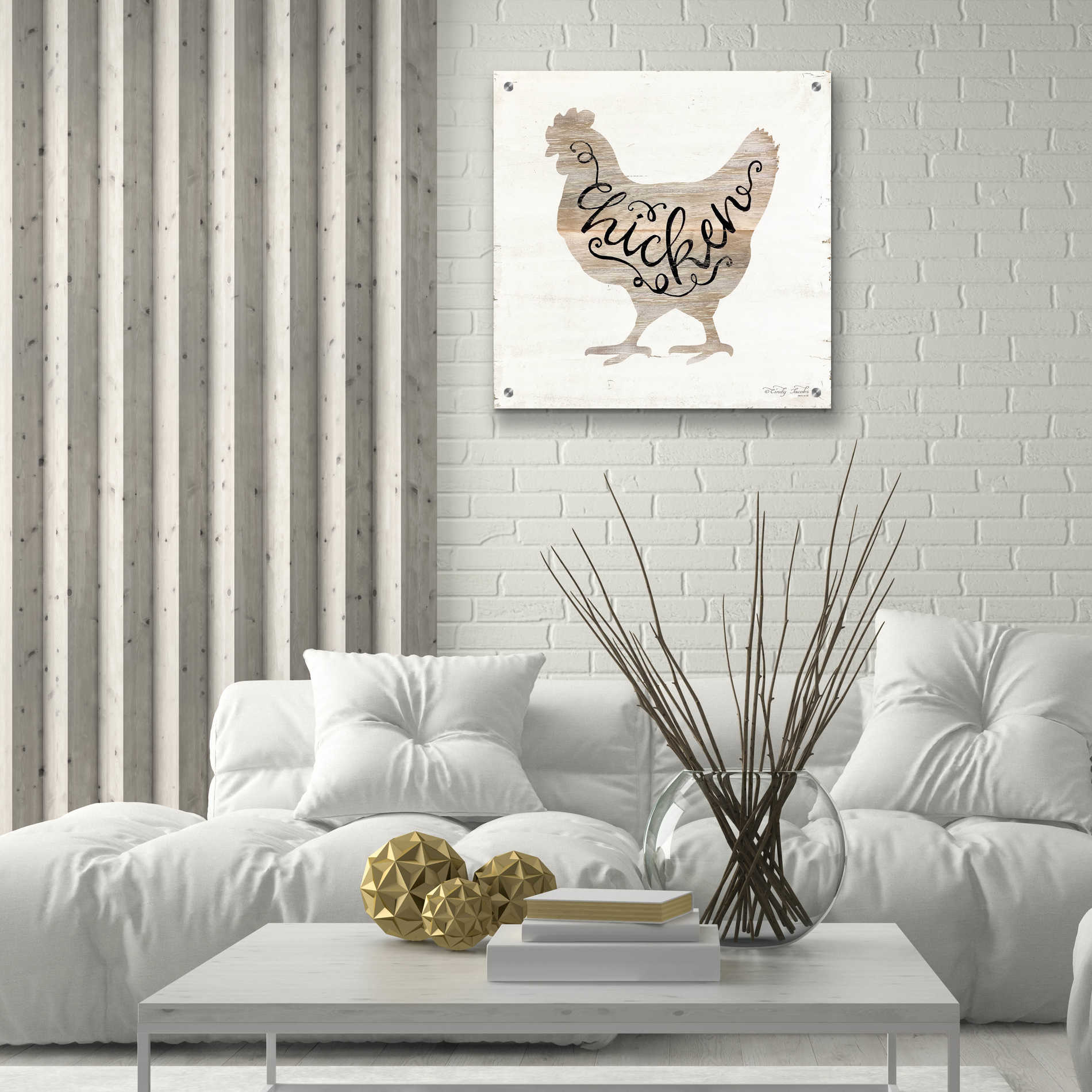 Epic Art 'Chicken in Beige' by Cindy Jacobs, Acrylic Glass Wall Art,24x24