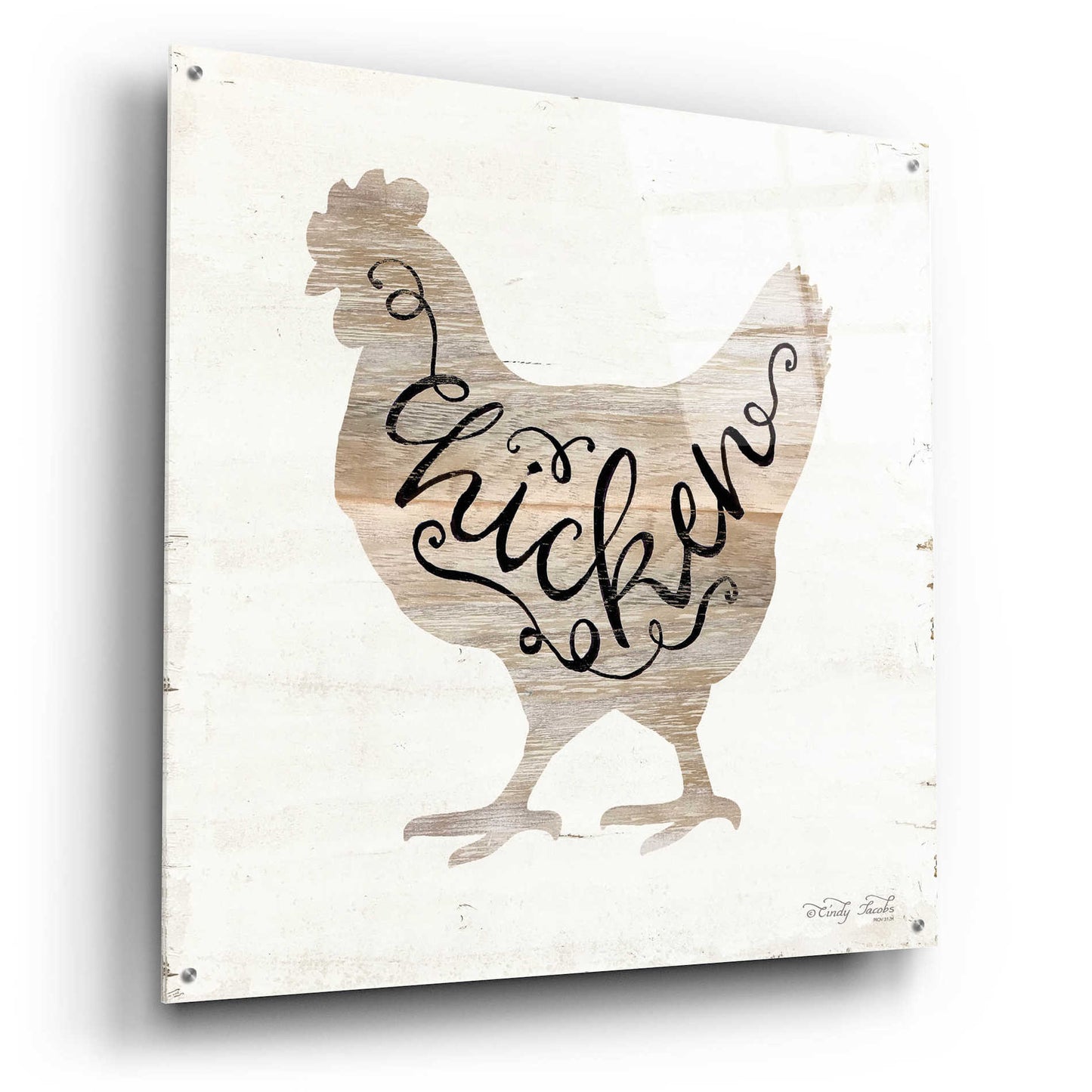 Epic Art 'Chicken in Beige' by Cindy Jacobs, Acrylic Glass Wall Art,36x36