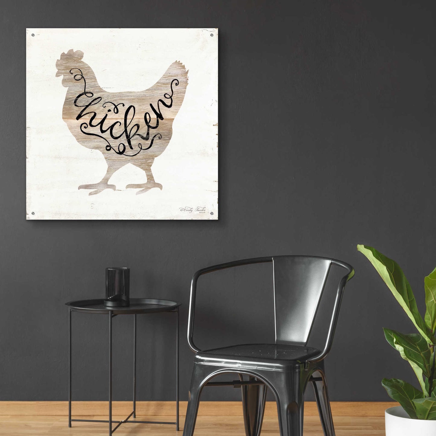 Epic Art 'Chicken in Beige' by Cindy Jacobs, Acrylic Glass Wall Art,36x36