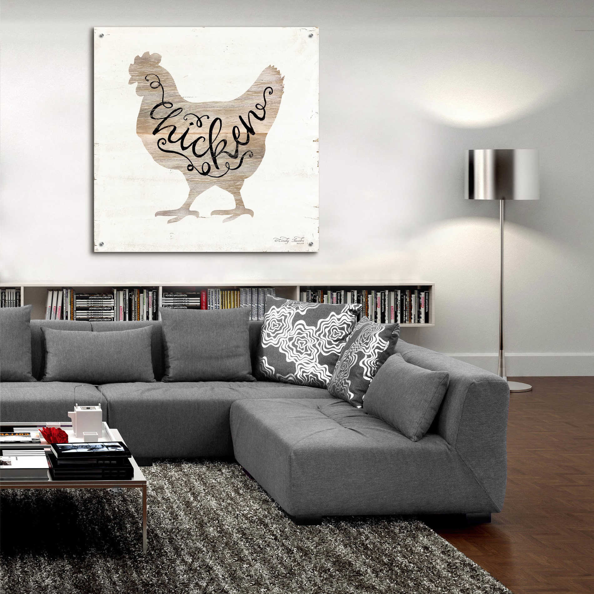 Epic Art 'Chicken in Beige' by Cindy Jacobs, Acrylic Glass Wall Art,36x36