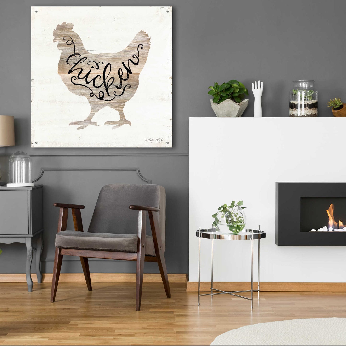 Epic Art 'Chicken in Beige' by Cindy Jacobs, Acrylic Glass Wall Art,36x36