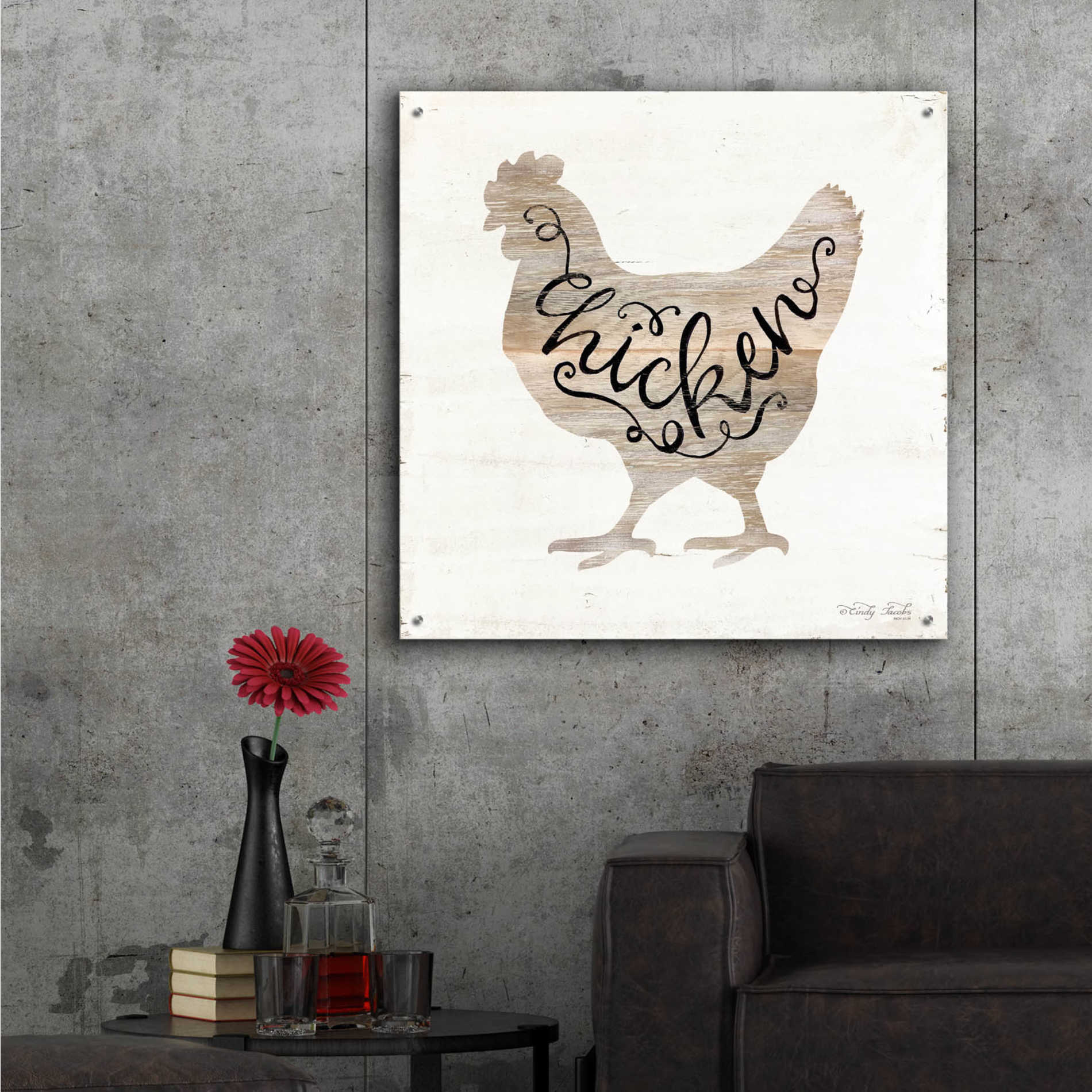 Epic Art 'Chicken in Beige' by Cindy Jacobs, Acrylic Glass Wall Art,36x36