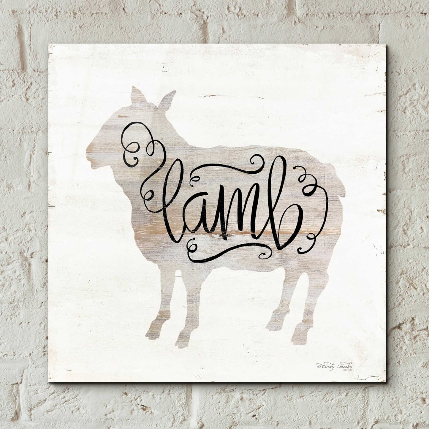 Epic Art 'Lamb in Beige' by Cindy Jacobs, Acrylic Glass Wall Art,12x12