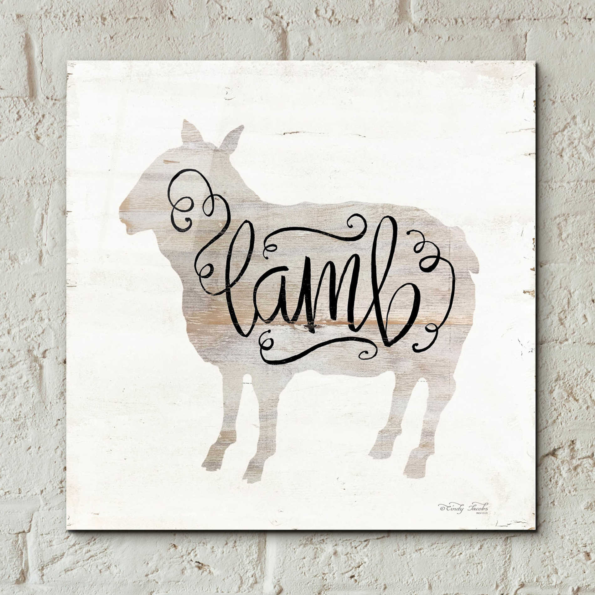 Epic Art 'Lamb in Beige' by Cindy Jacobs, Acrylic Glass Wall Art,12x12