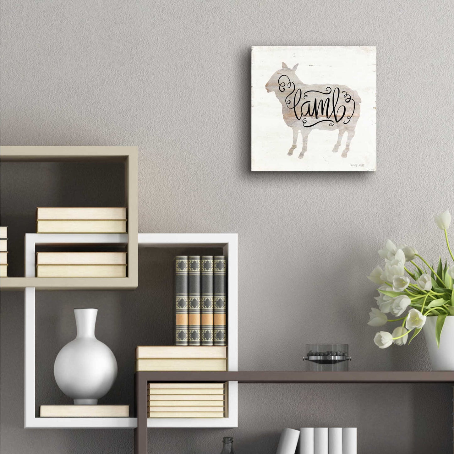 Epic Art 'Lamb in Beige' by Cindy Jacobs, Acrylic Glass Wall Art,12x12