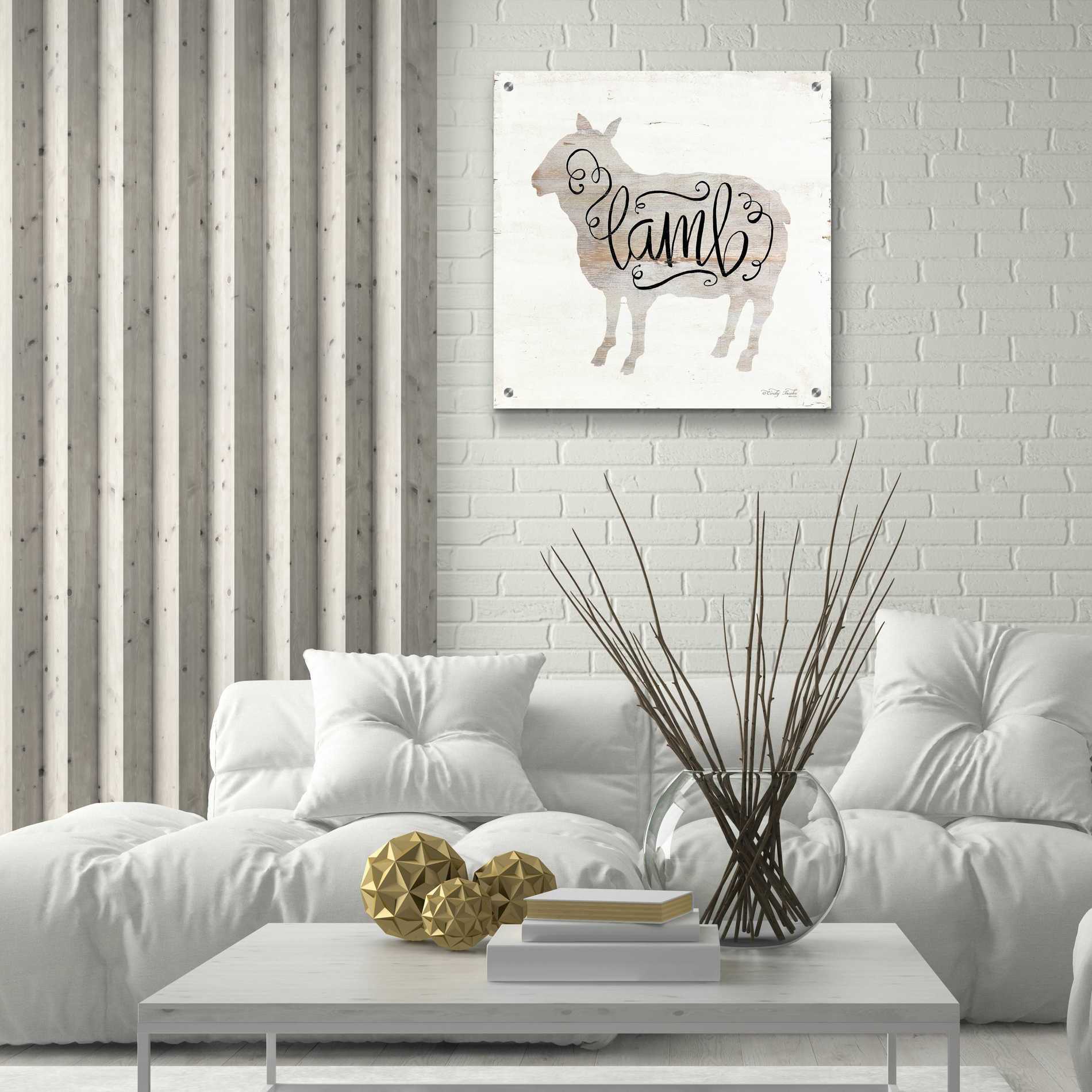 Epic Art 'Lamb in Beige' by Cindy Jacobs, Acrylic Glass Wall Art,24x24