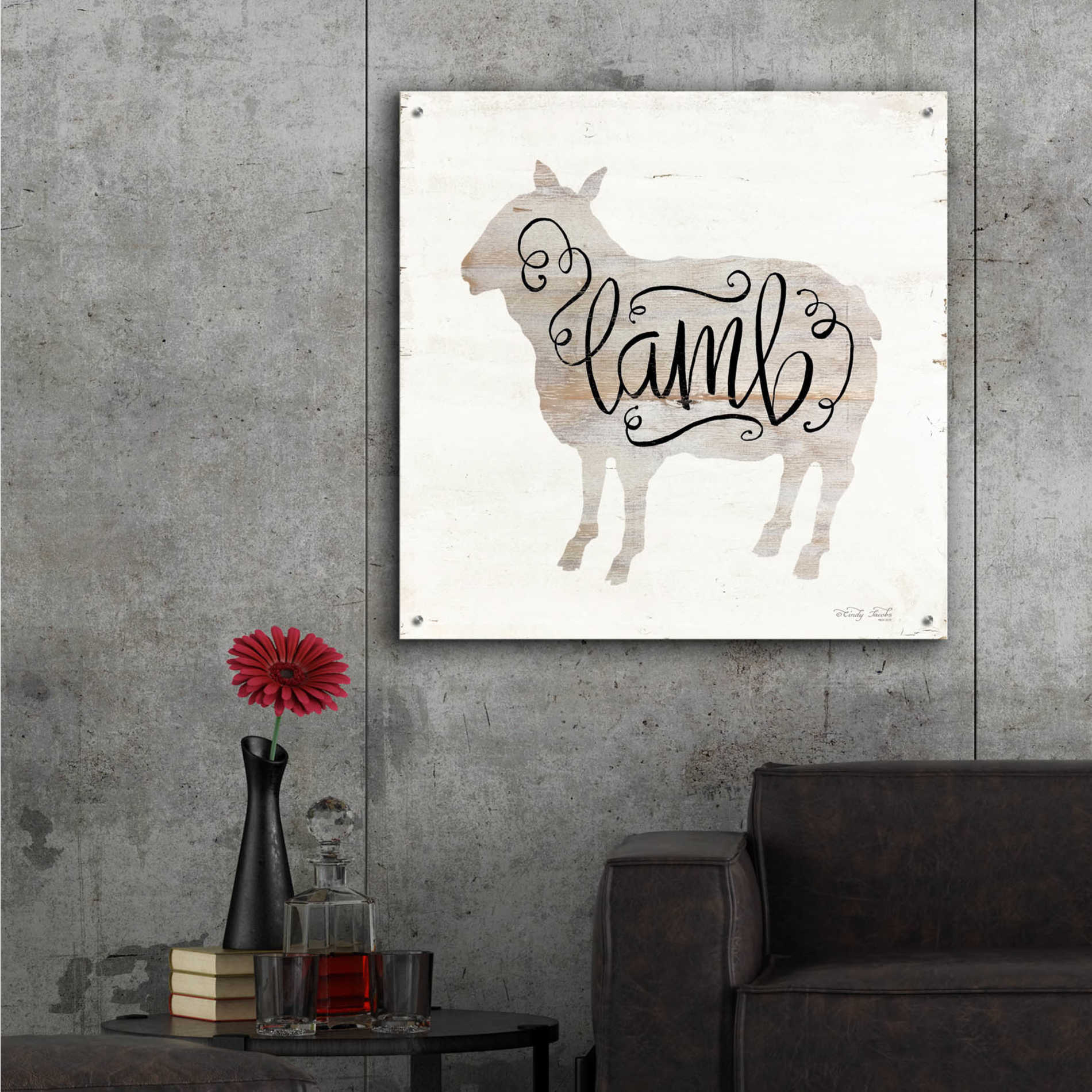 Epic Art 'Lamb in Beige' by Cindy Jacobs, Acrylic Glass Wall Art,36x36