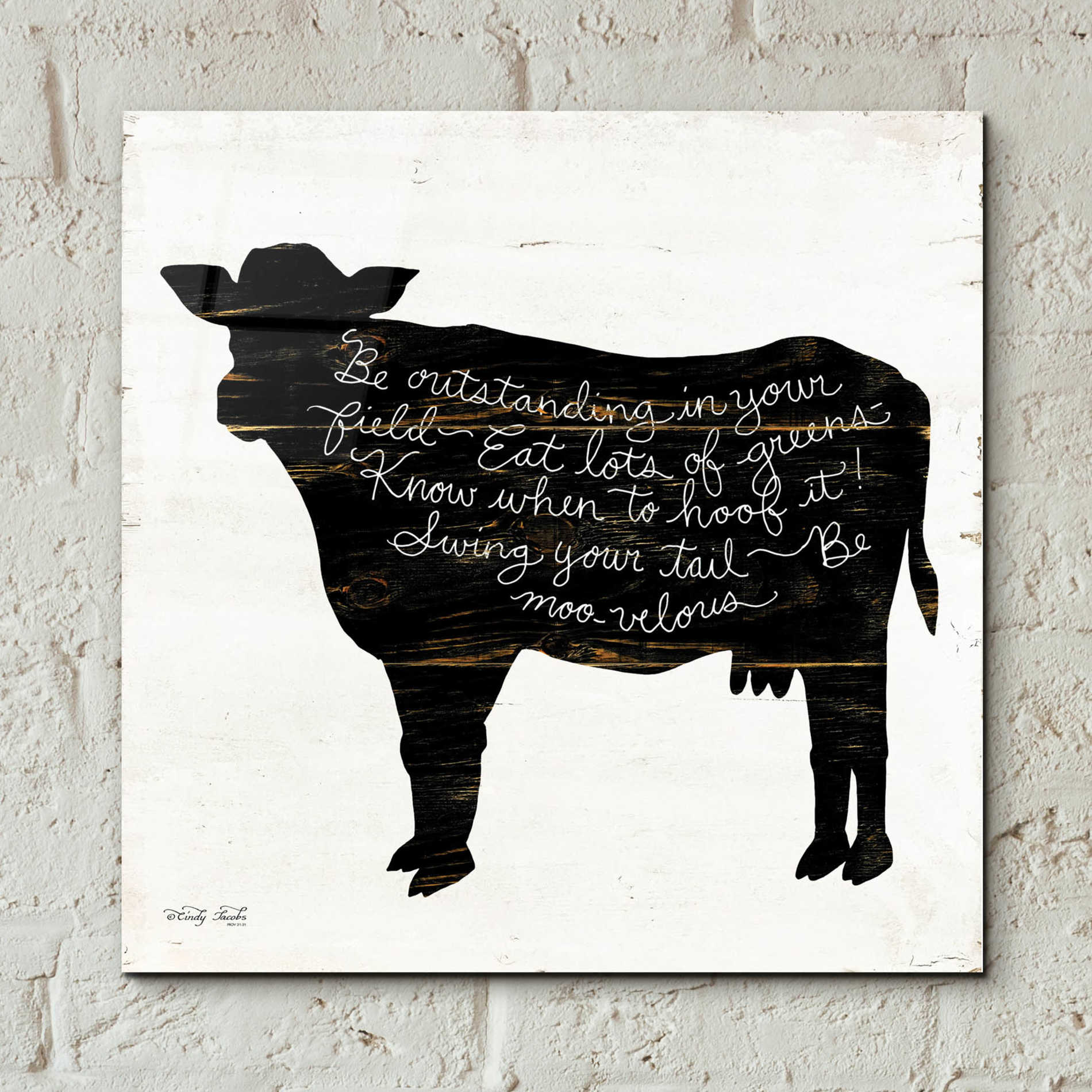 Epic Art 'Cow - Be Outstanding' by Cindy Jacobs, Acrylic Glass Wall Art,12x12