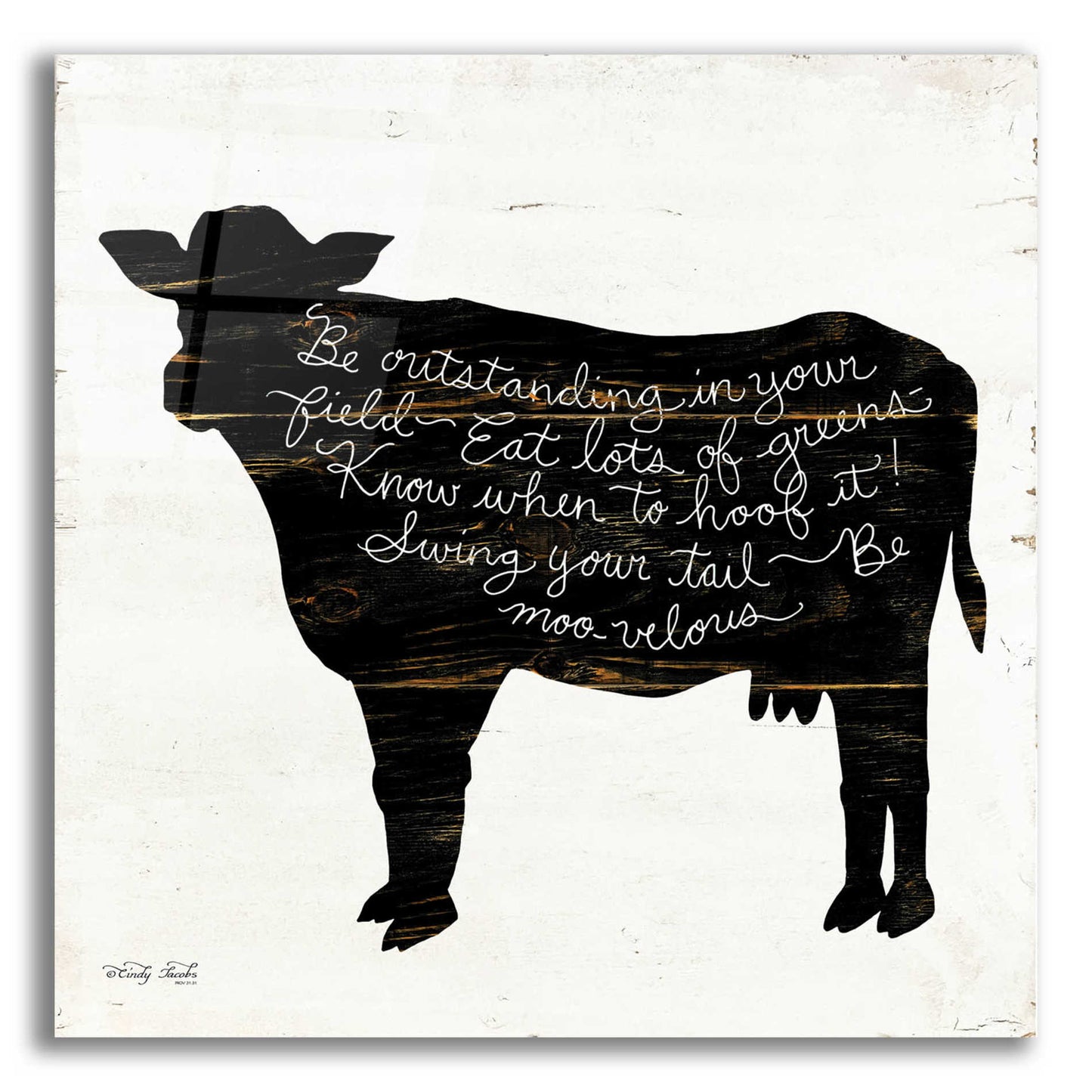 Epic Art 'Cow - Be Outstanding' by Cindy Jacobs, Acrylic Glass Wall Art,12x12