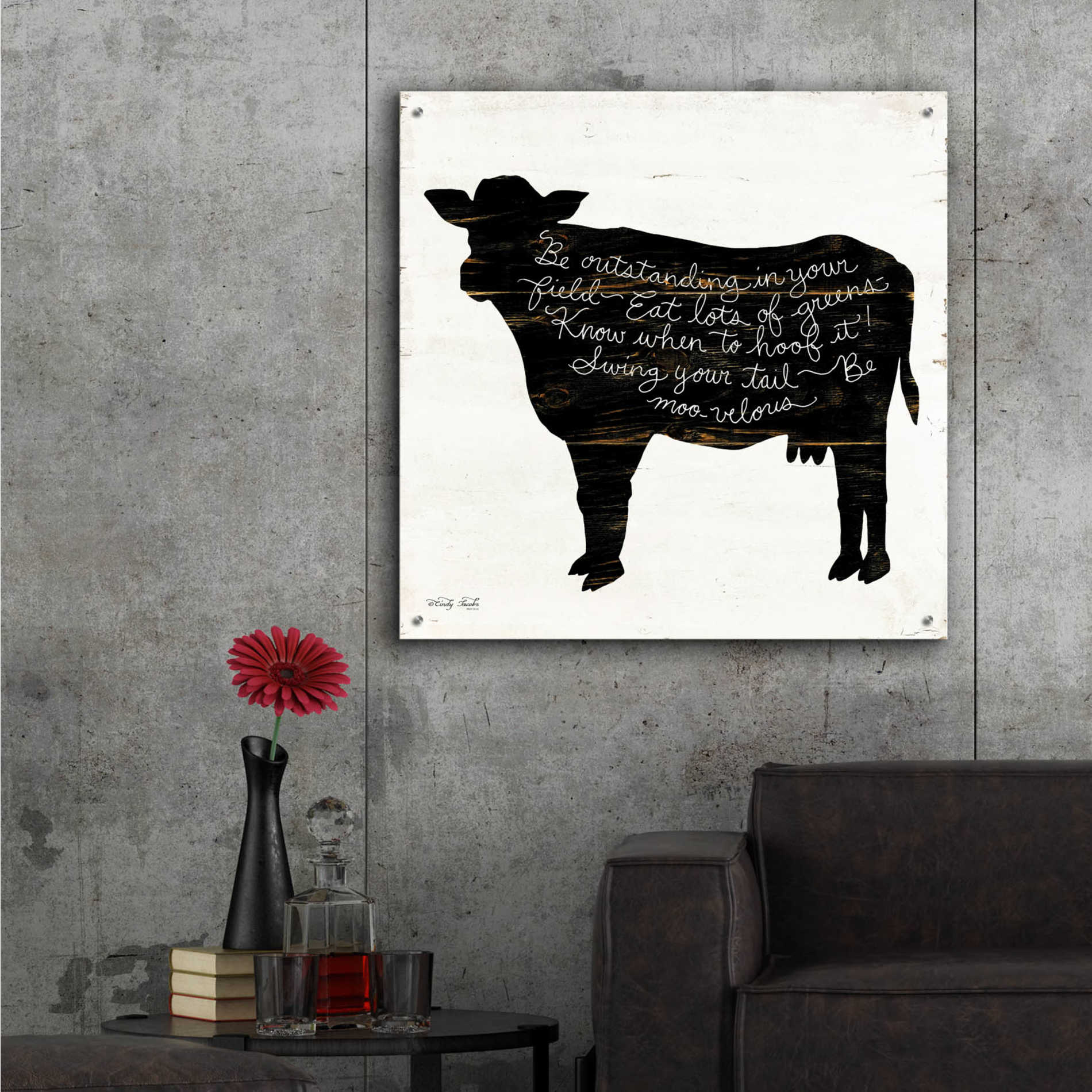 Epic Art 'Cow - Be Outstanding' by Cindy Jacobs, Acrylic Glass Wall Art,36x36