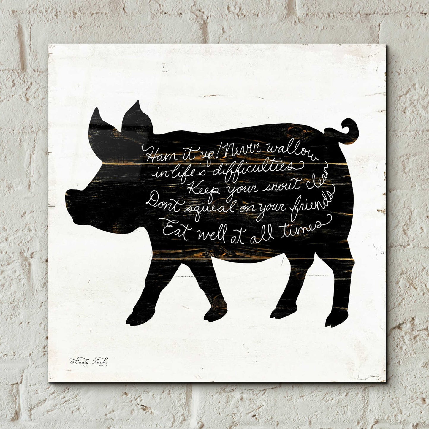 Epic Art 'Pig - Ham it Up' by Cindy Jacobs, Acrylic Glass Wall Art,12x12