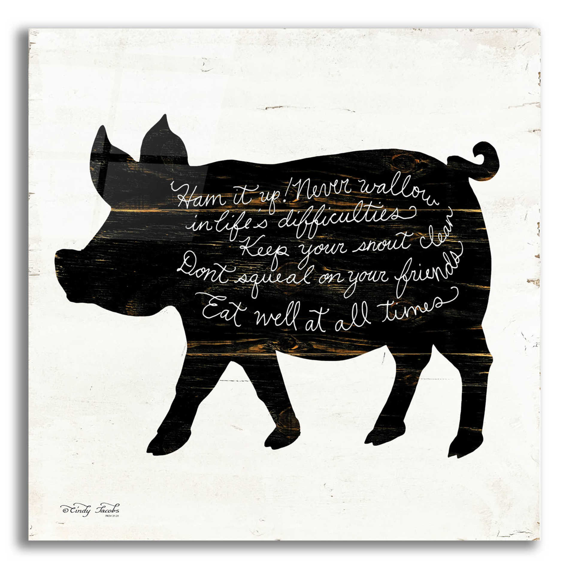 Epic Art 'Pig - Ham it Up' by Cindy Jacobs, Acrylic Glass Wall Art,12x12