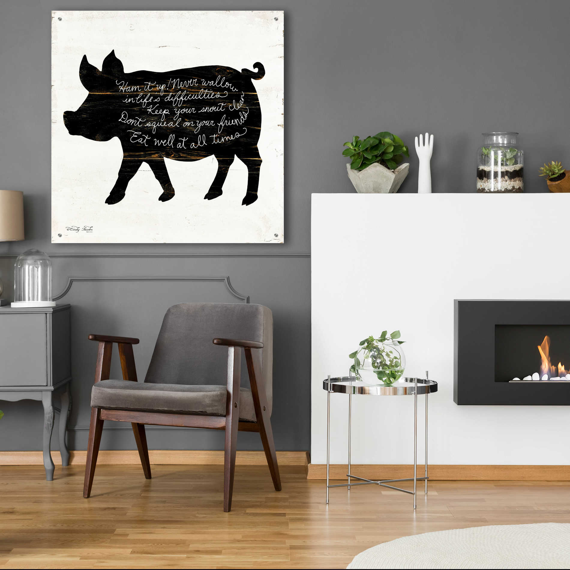 Epic Art 'Pig - Ham it Up' by Cindy Jacobs, Acrylic Glass Wall Art,36x36