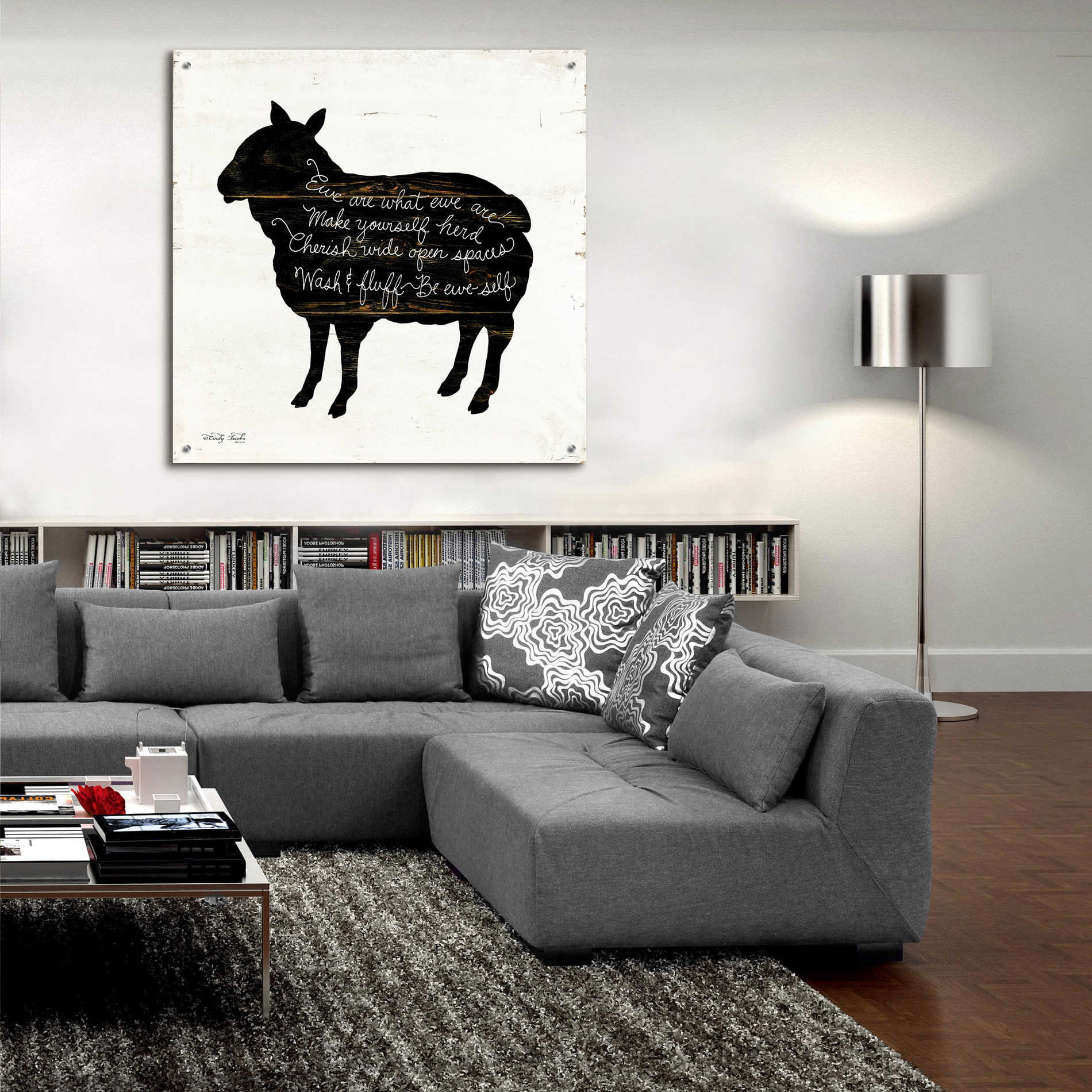 Epic Art 'Sheep - Make Yourself Herd' by Cindy Jacobs, Acrylic Glass Wall Art,36x36