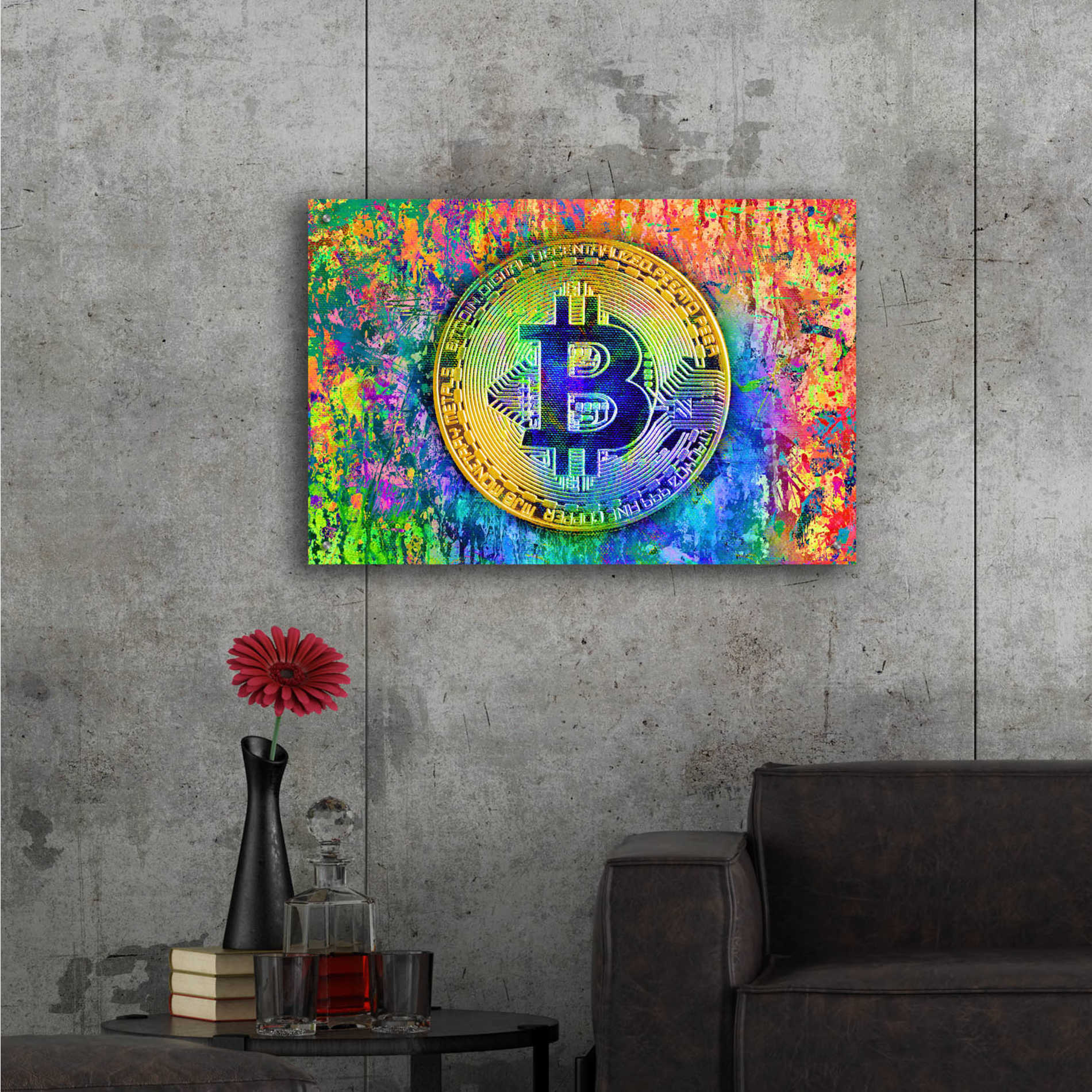 Epic Art 'Bitcoin Pollock,' Acrylic Glass Wall Art,36x24