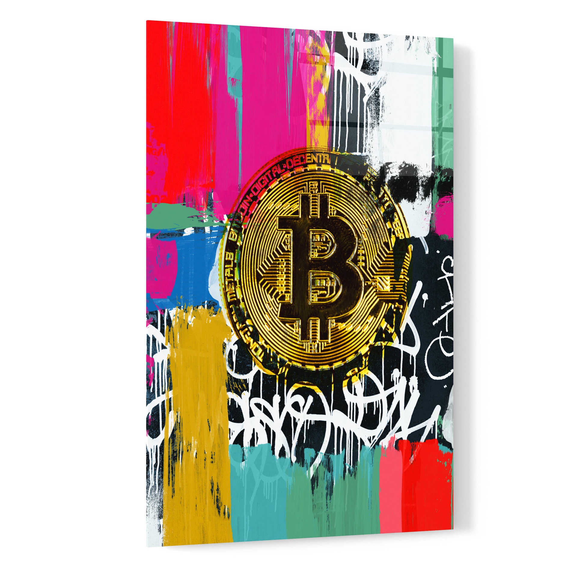Epic Art 'Cryptocurrency Bitcoin Graffiti 2-1' by Irena Orlov, Acrylic Glass Wall Art,16x24
