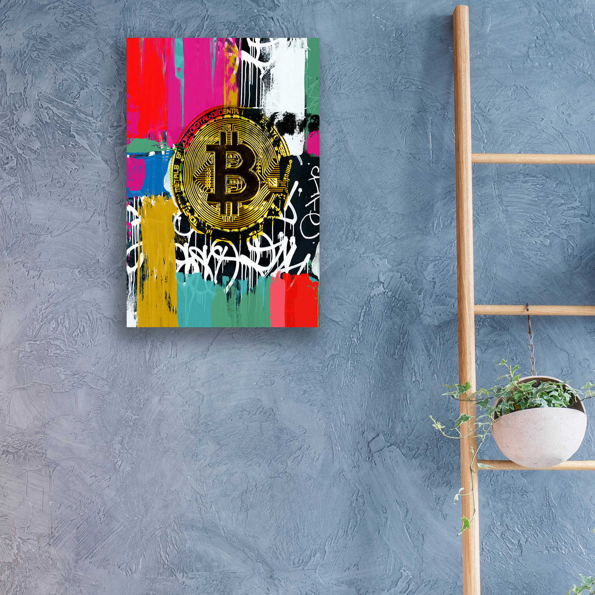 Epic Art 'Cryptocurrency Bitcoin Graffiti 2-1' by Irena Orlov, Acrylic Glass Wall Art,16x24