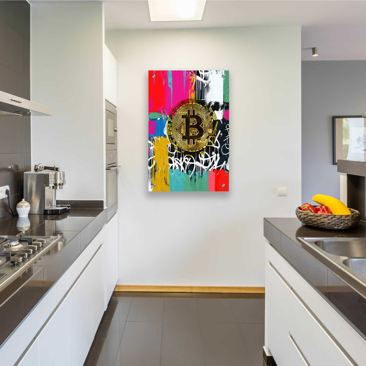 Epic Art 'Cryptocurrency Bitcoin Graffiti 2-1' by Irena Orlov, Acrylic Glass Wall Art,24x36