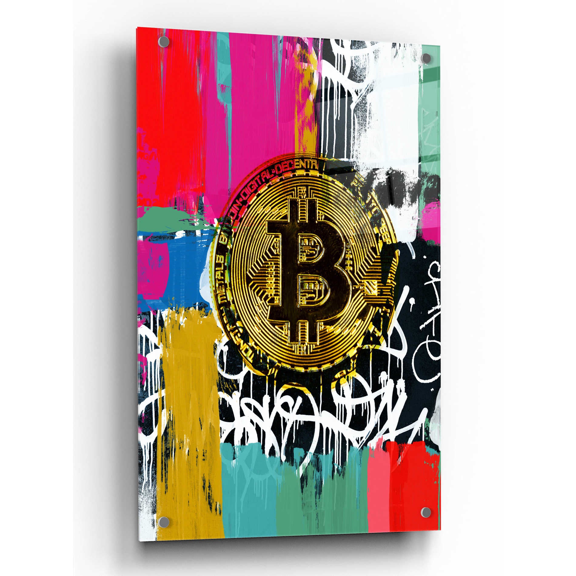 Epic Art 'Cryptocurrency Bitcoin Graffiti 2-1' by Irena Orlov, Acrylic Glass Wall Art,24x36