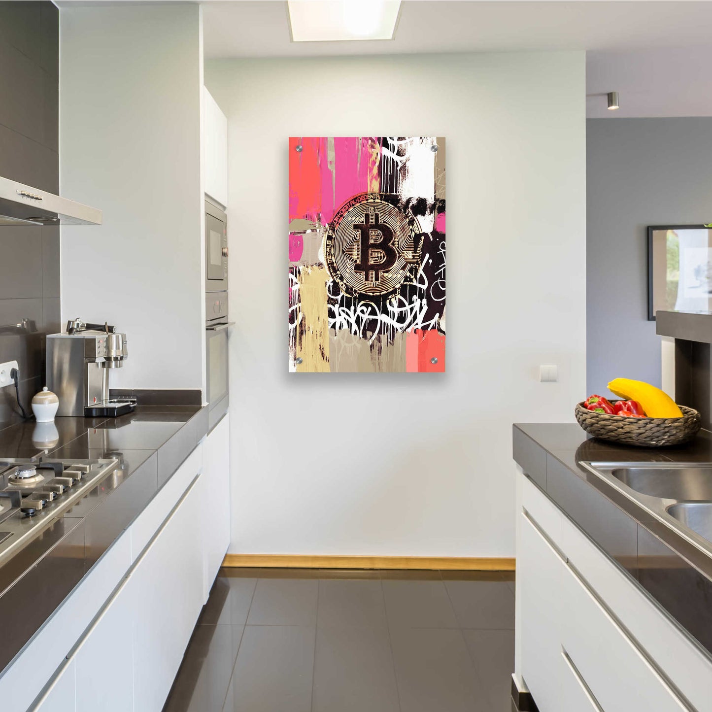 Epic Art 'Cryptocurrency Bitcoin Graffiti 2-8' by Irena Orlov, Acrylic Glass Wall Art,24x36