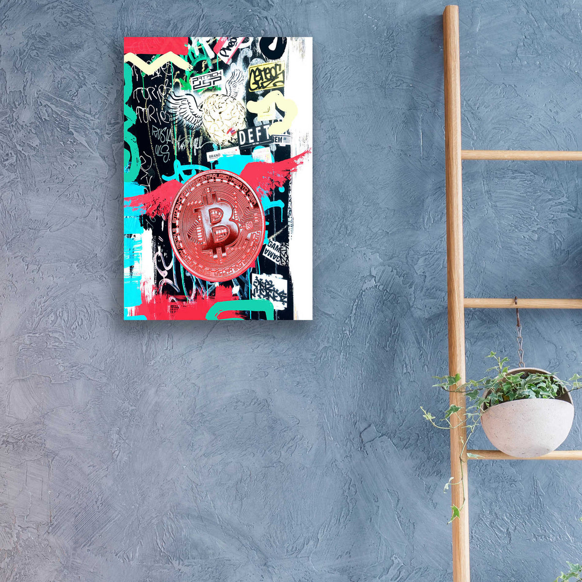 Epic Art 'Bitcoin Street Art 2' by Irena Orlov, Acrylic Glass Wall Art,16x24