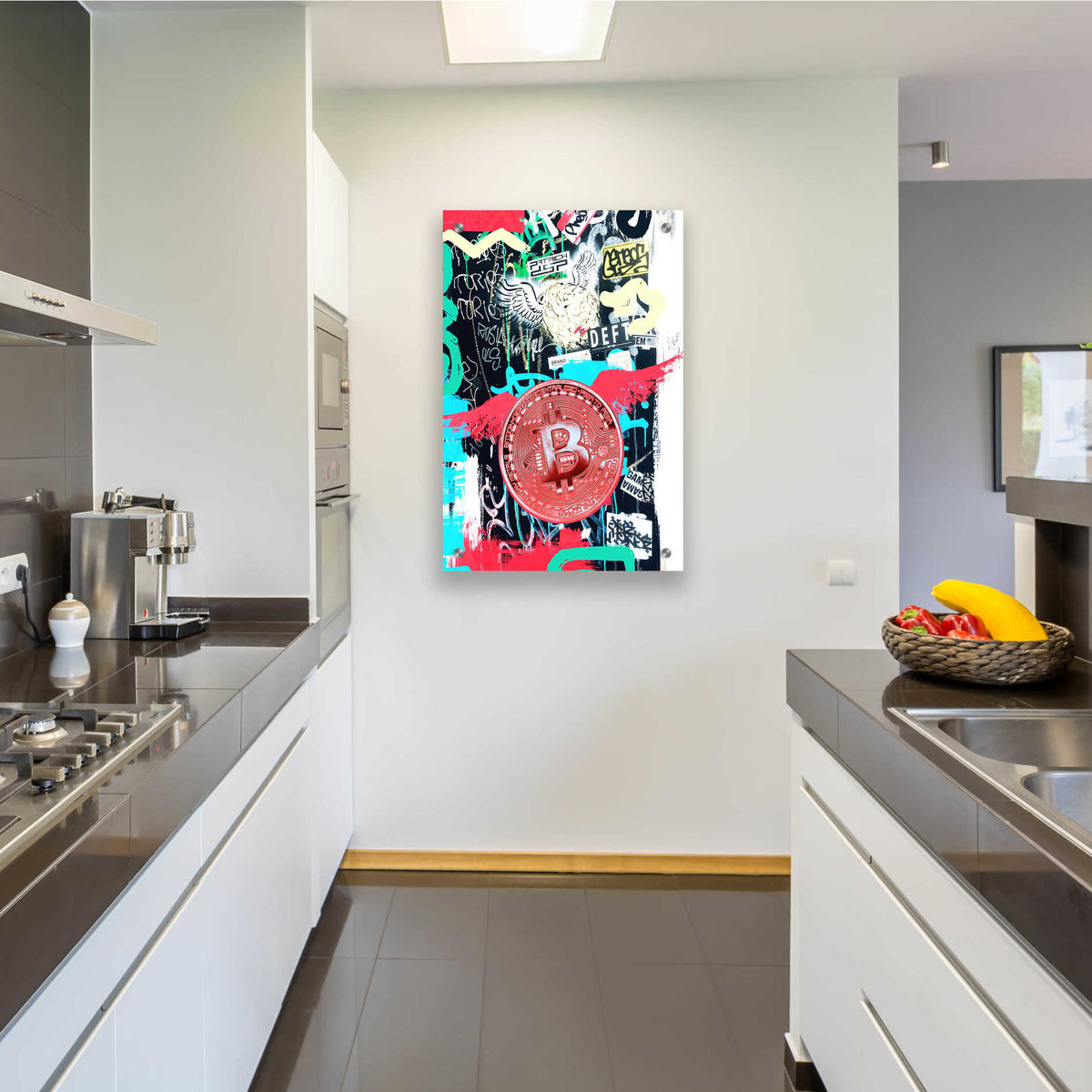 Epic Art 'Bitcoin Street Art 2' by Irena Orlov, Acrylic Glass Wall Art,24x36